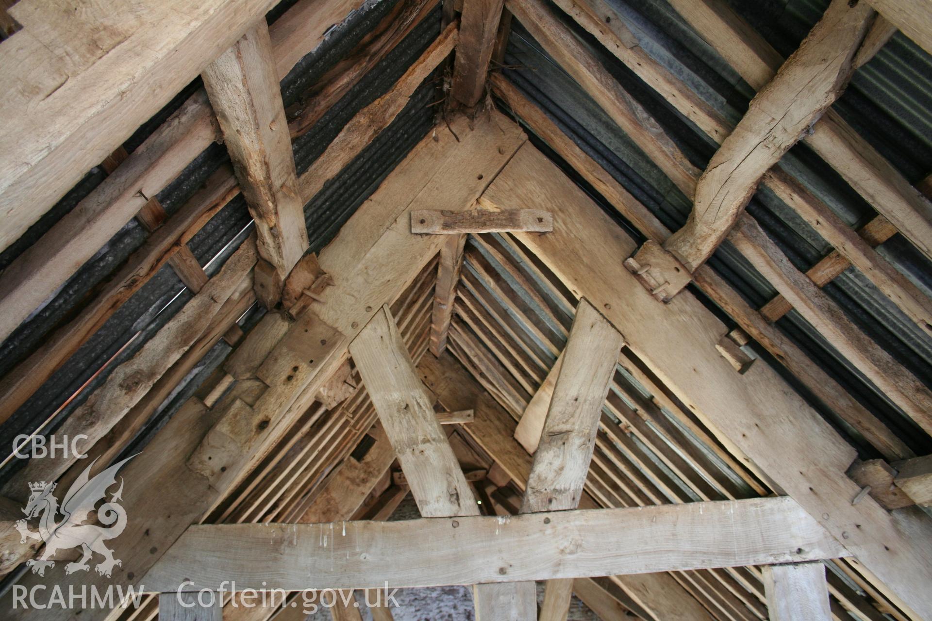 Interior of framed barn,  collar end-truss.