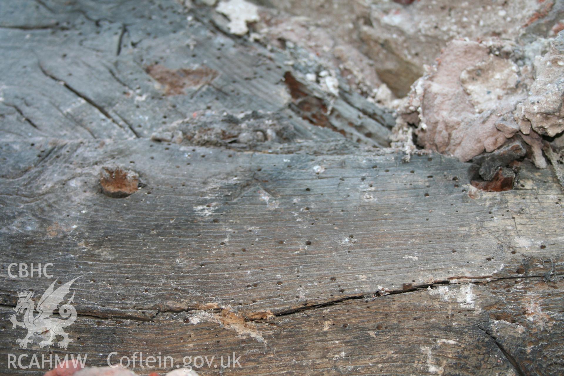 Exterior, of north gable-end showing truss & tie-beam assembly marks.