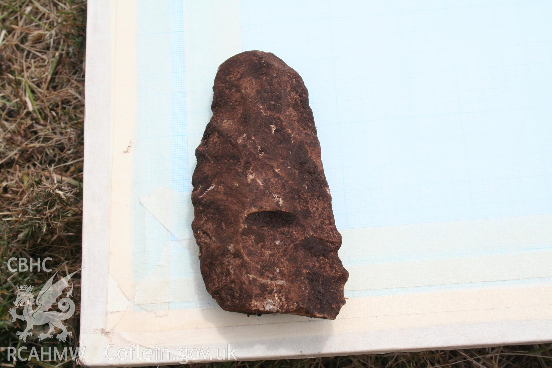 Face 1 of a neolithic axe (roughout) discovered during excavation in 2007