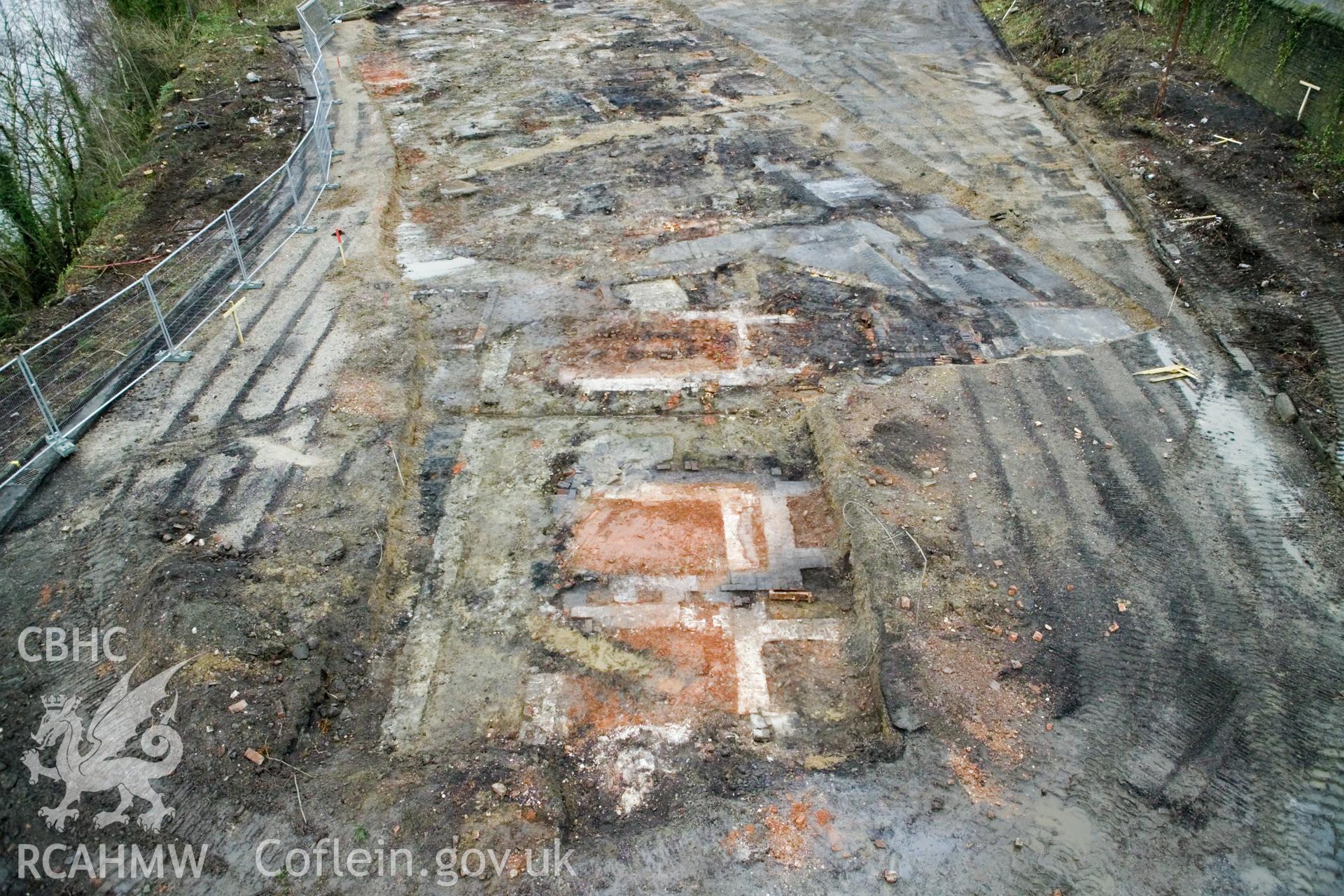 Aerial view of excavated foundations on south of site.