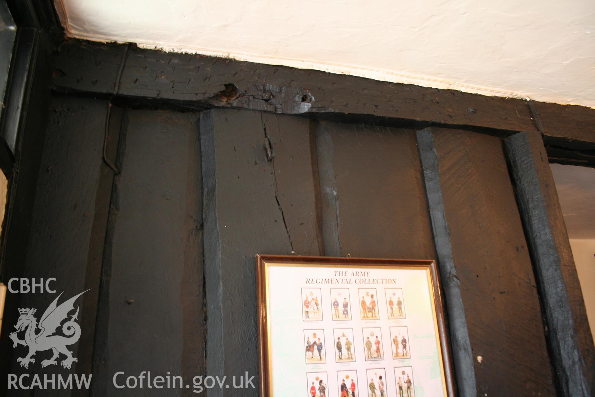 The King's Arms, Abergavenny. Interior, doorway in post & panel partition at entry passage.