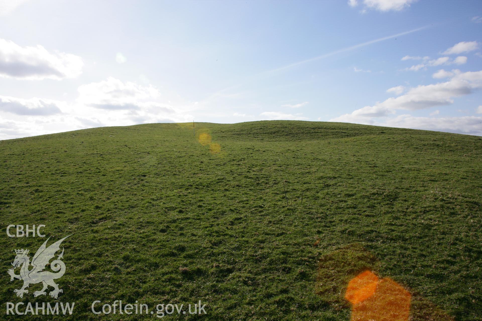 Pentre Camp:  general view of main eastern gateway, looking east from outside the fort with a 1m scale.