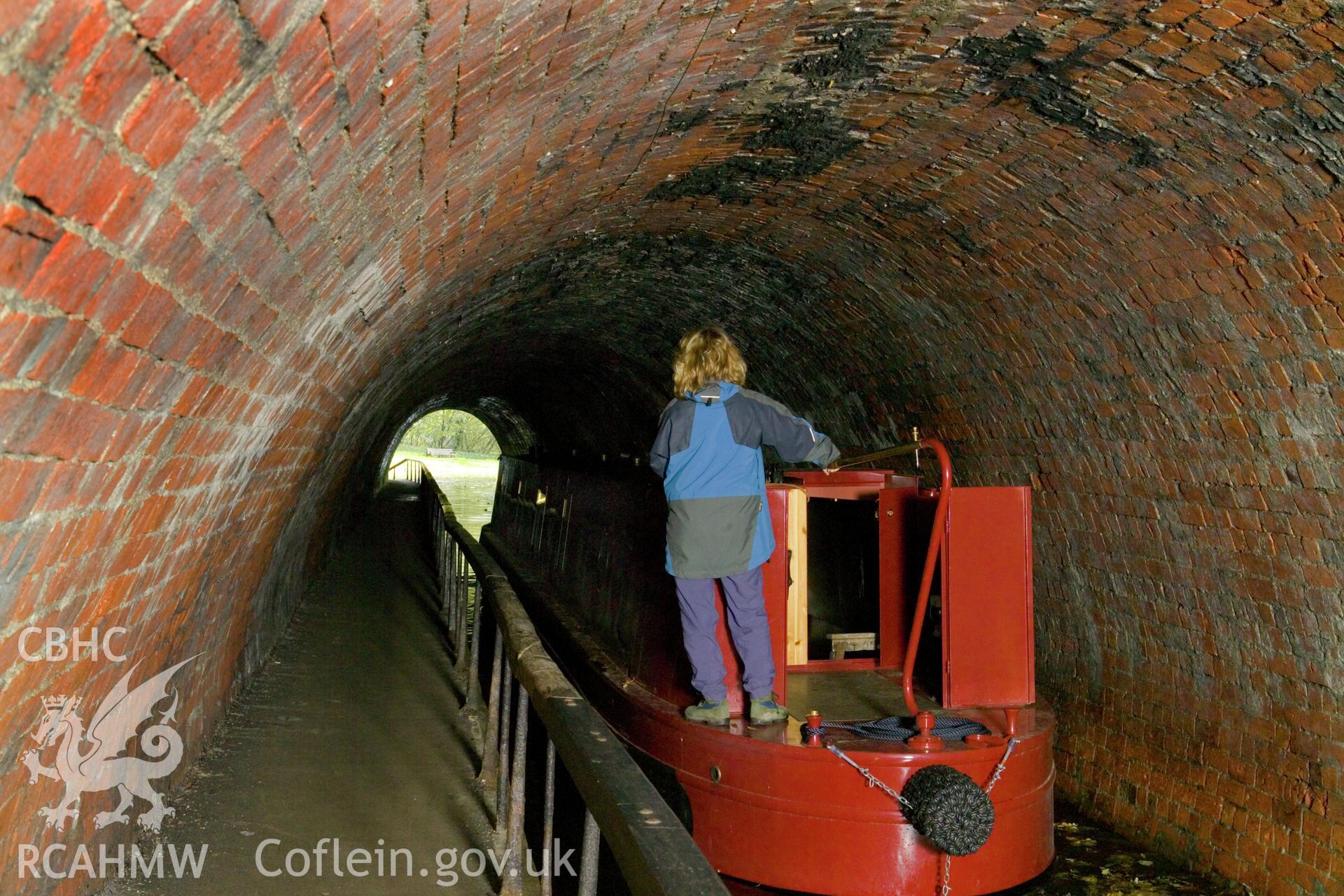 Interior, canal boat approaching south portal, near view.