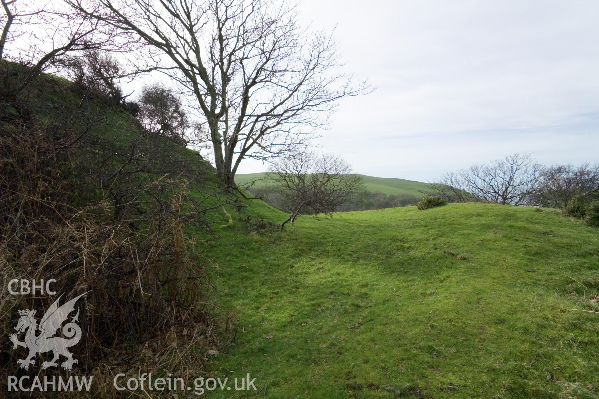 View from east, detail of north ringwork bank.