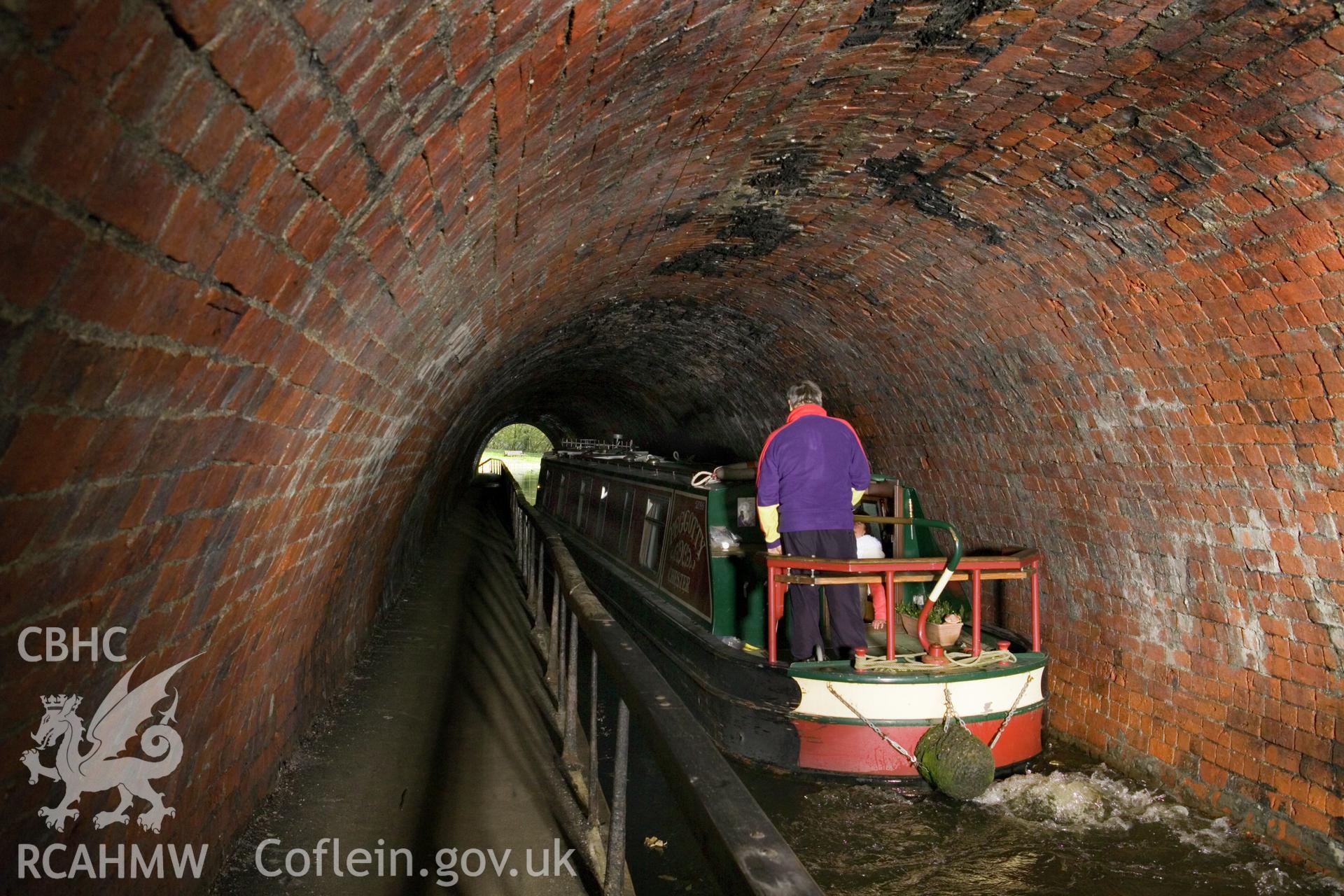 Interior, canal boat approaching south portal, near view.
