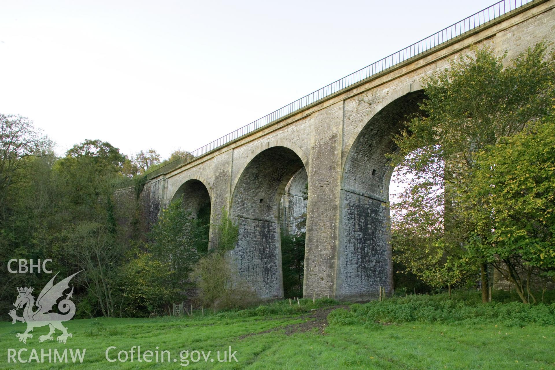 Low viewpoint from north of last three arches and abutment on south.