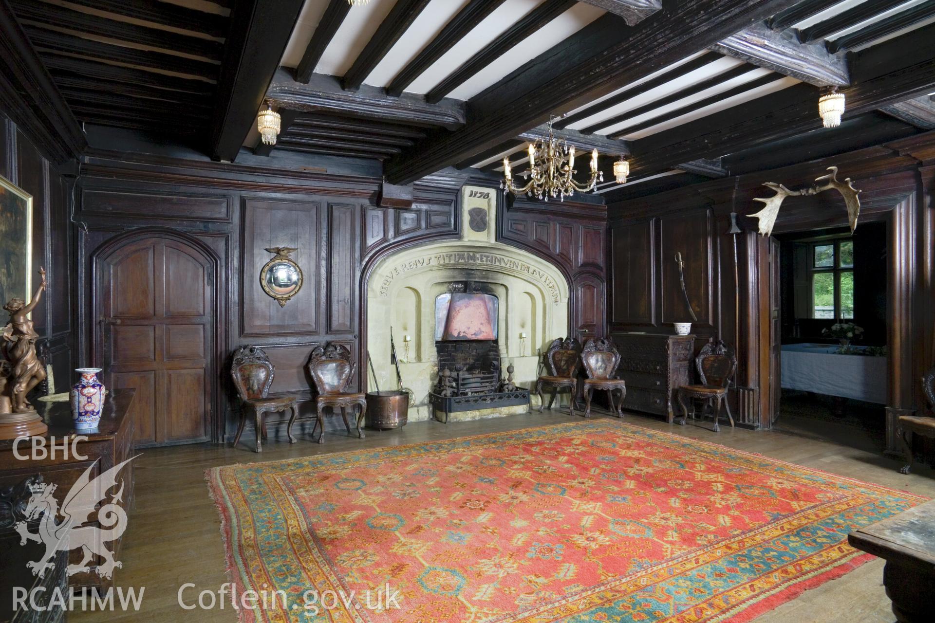 Interior, panelled room looking northeast.