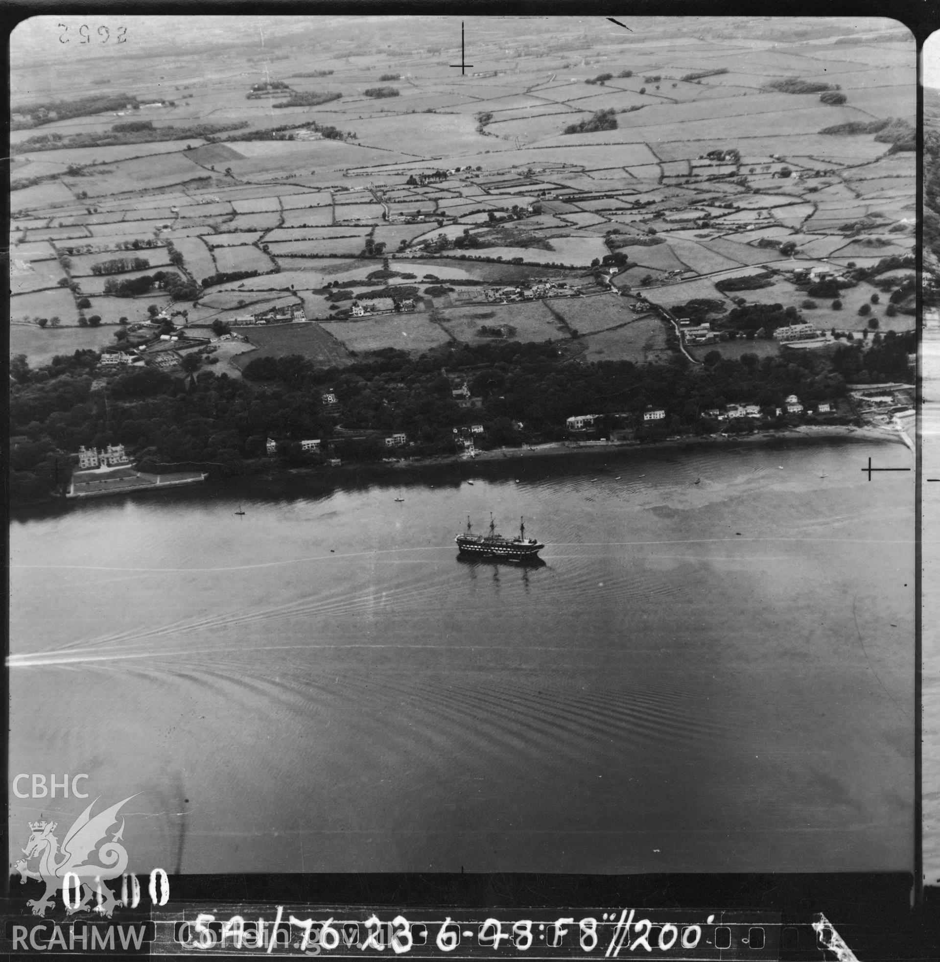 Black and white oblique aerial photograph showing HMS Conway taken by the RAF on 23/06/1948.