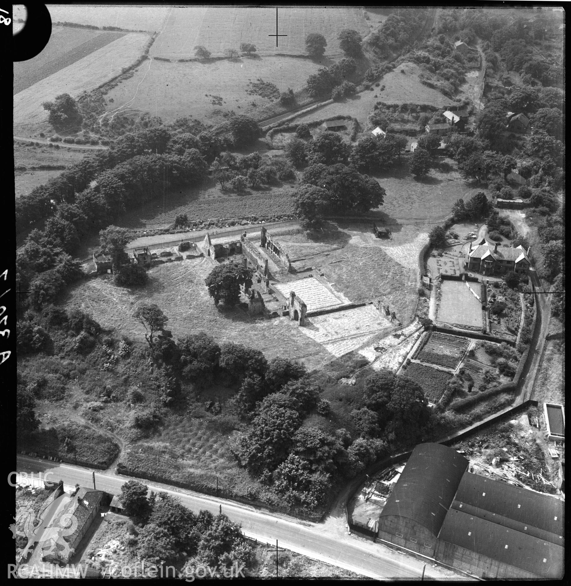 D.O.E photograph of Basingwerk Abbey, Holywell. Aerial views ? R.A.F.