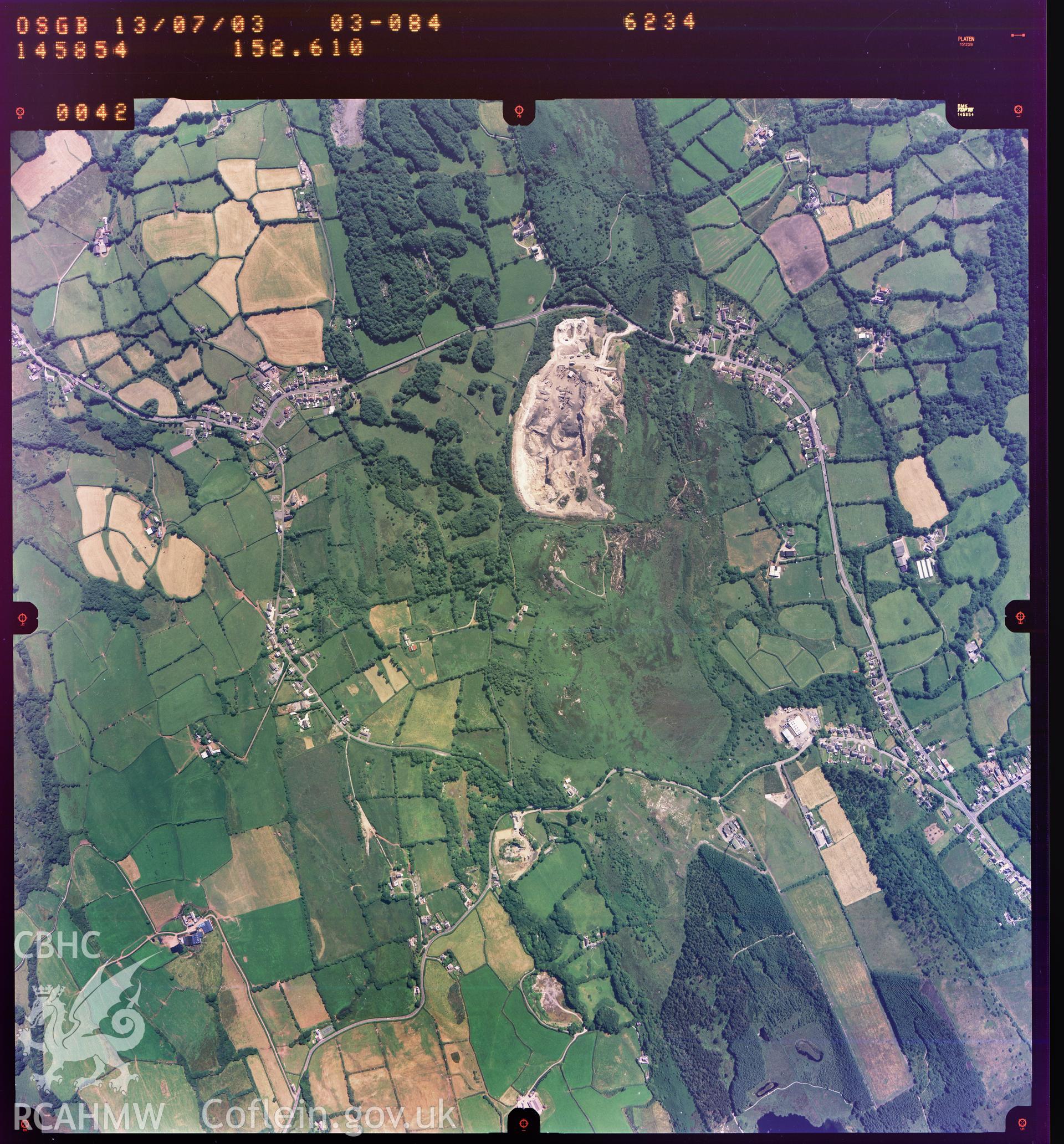 Digitized copy of a colour aerial photograph showing the Carmel area, taken by Ordnance Survey, 2003.