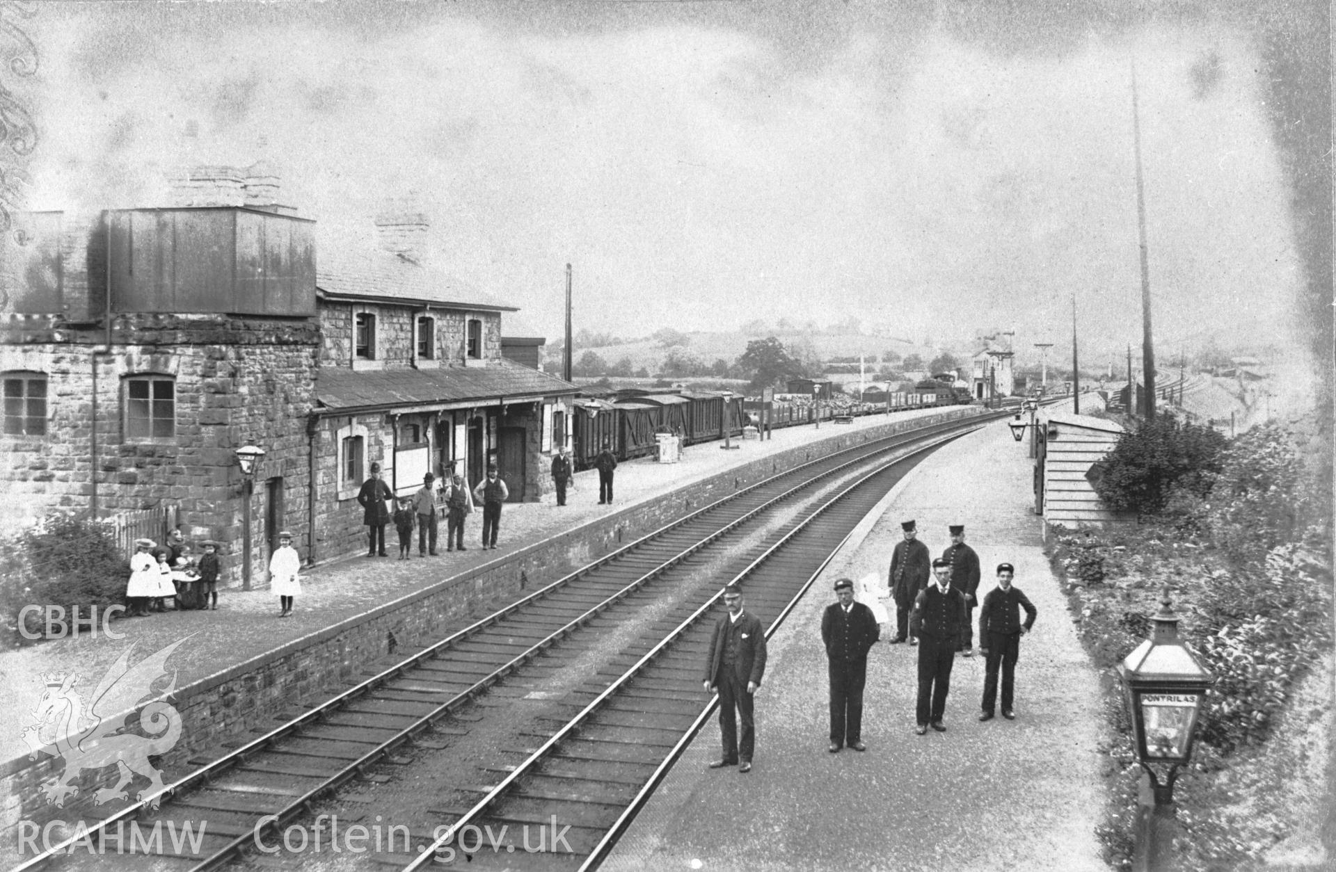 Pontrilas Station; Notes by Brian Malaws, accompanied by B&W print copied from an original by Fieldhouse, loaned for copying by Mr & Mrs Brown of Llangunllo. Copy negative held.