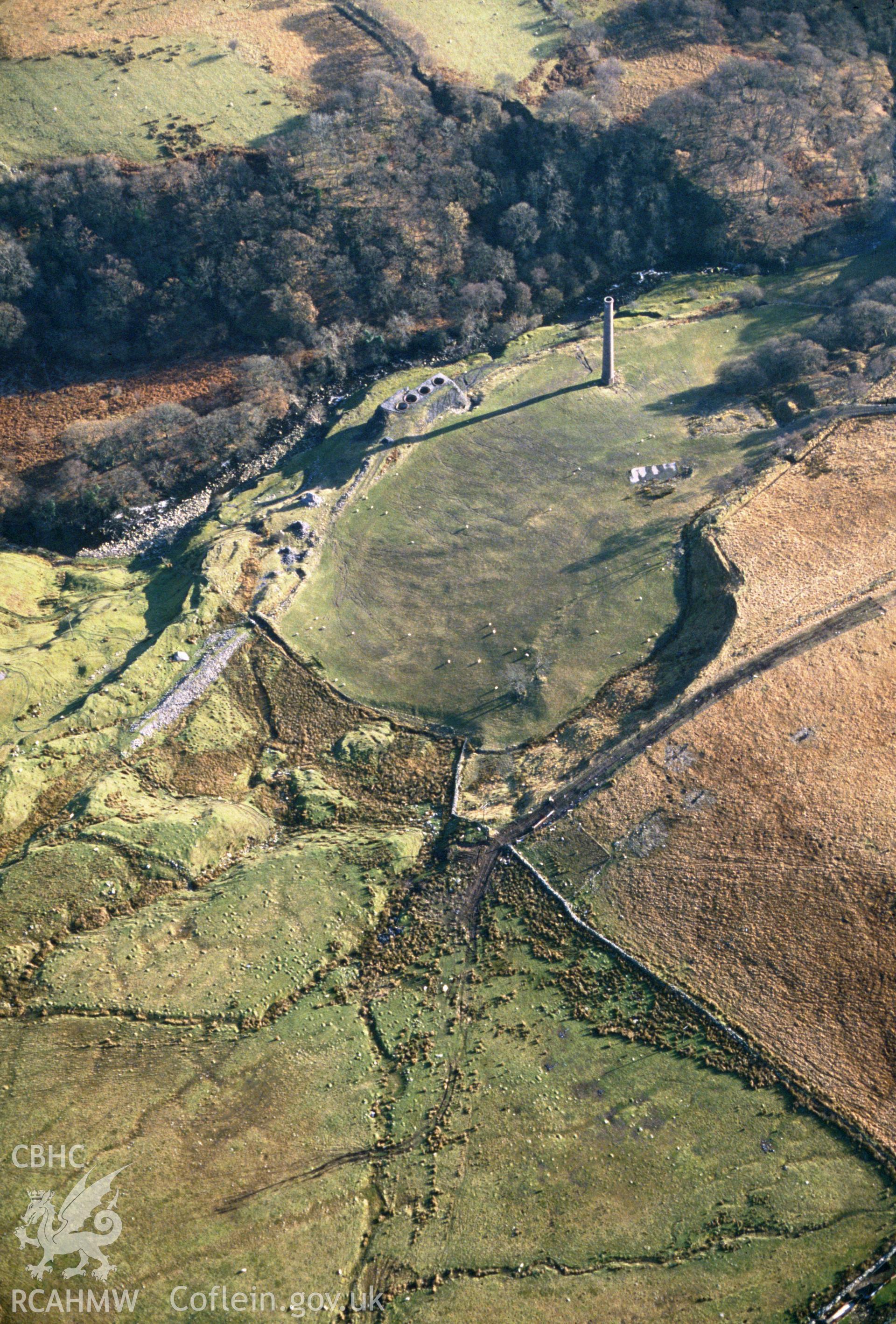 Slide of RCAHMW colour oblique aerial photograph of Henllys Vale, Coal Mine, taken by C.R. Musson 1988