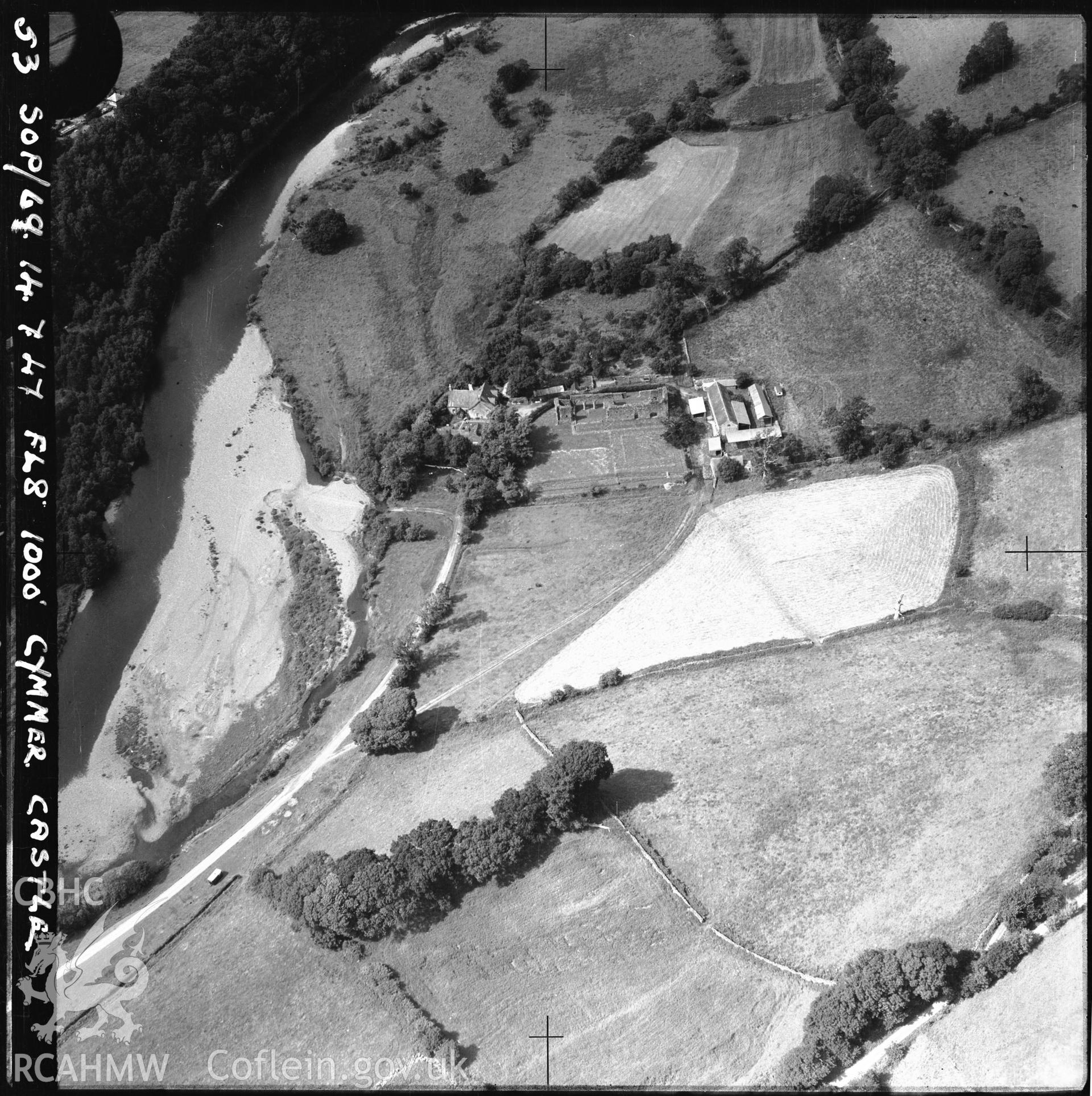 D.O.E photograph of Cymer Abbey. Aerial views ? R.A.F.