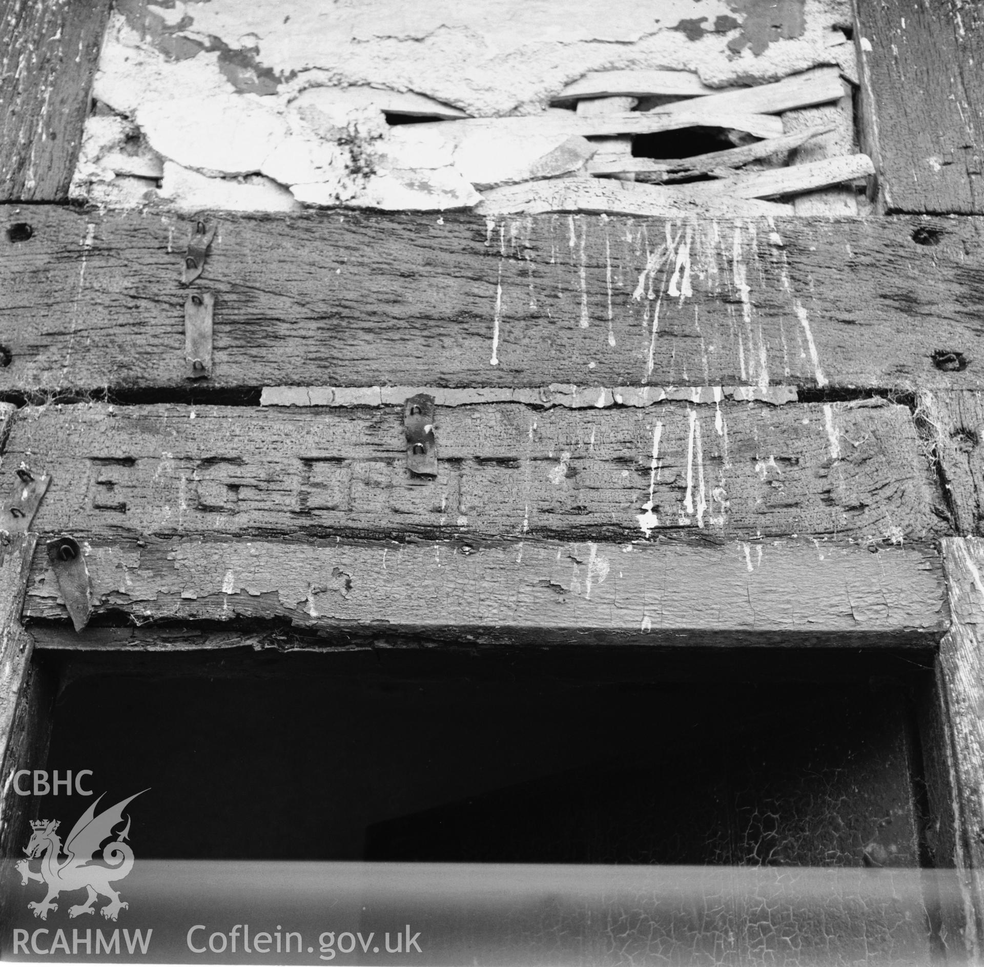 Inscription above the door at Hiriaeth, taken by RCAHMW 1968.