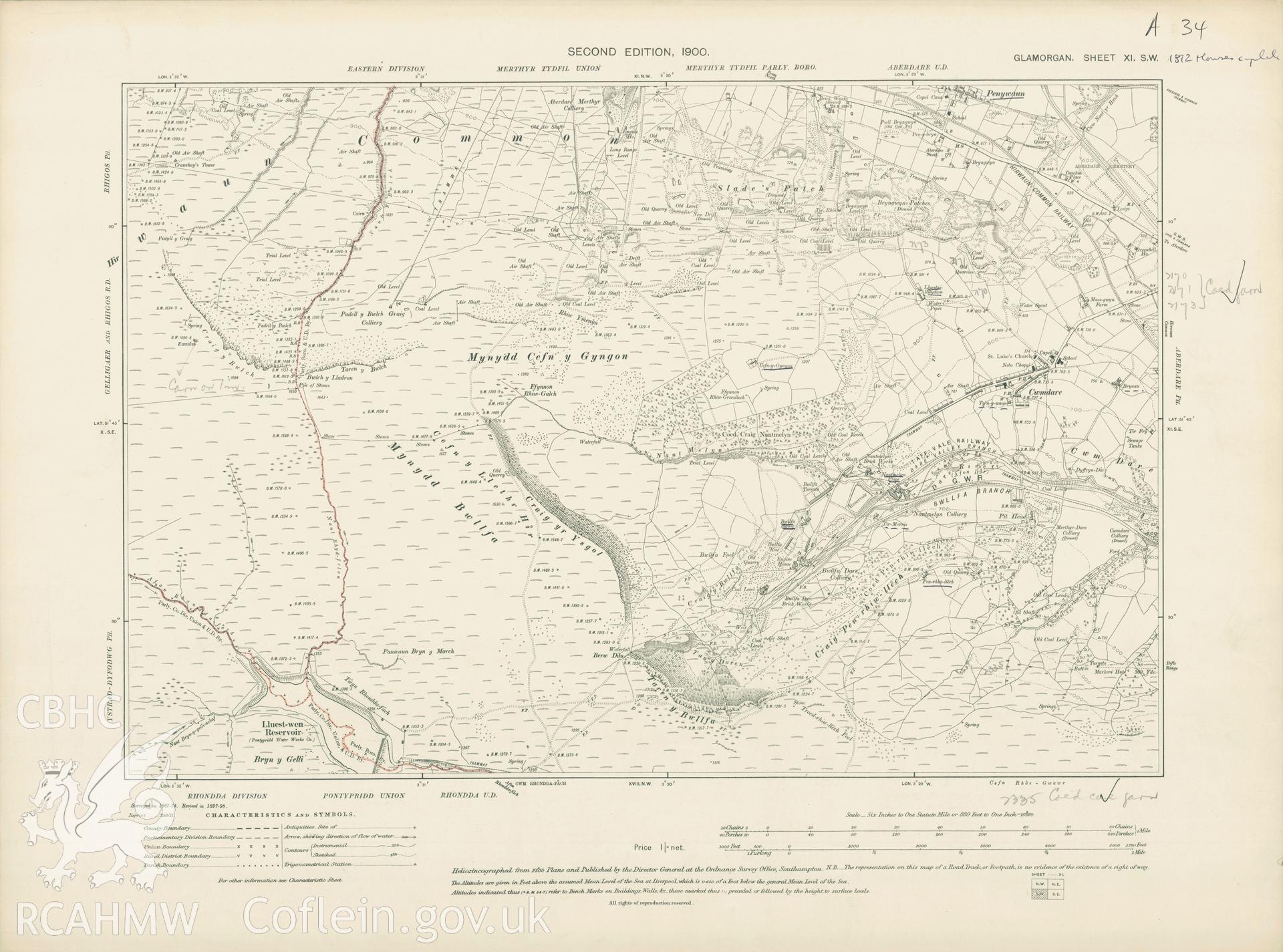 Digital copy of Second Edition 1900 Ordnance Survey map, covering  the Cwmdare area.