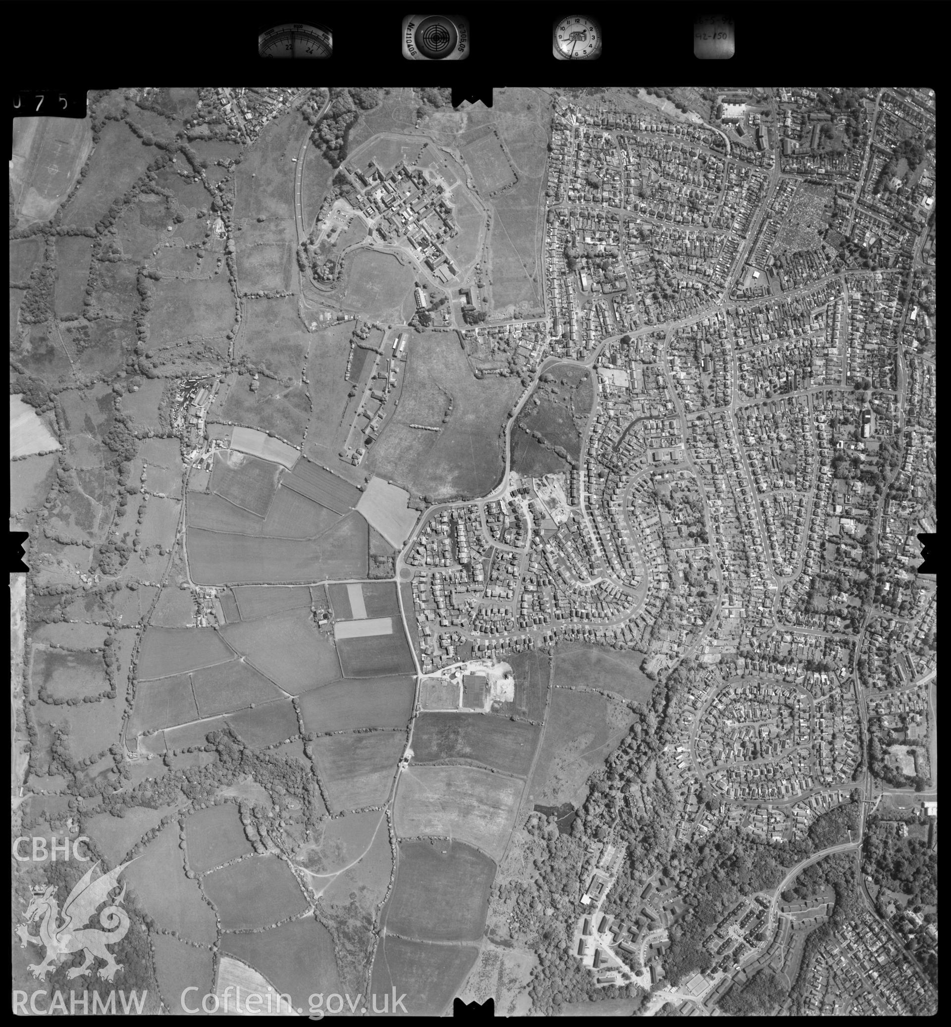 Digitized copy of an aerial photograph showing the Carnglas area, taken by Ordnance Survey, 1992.