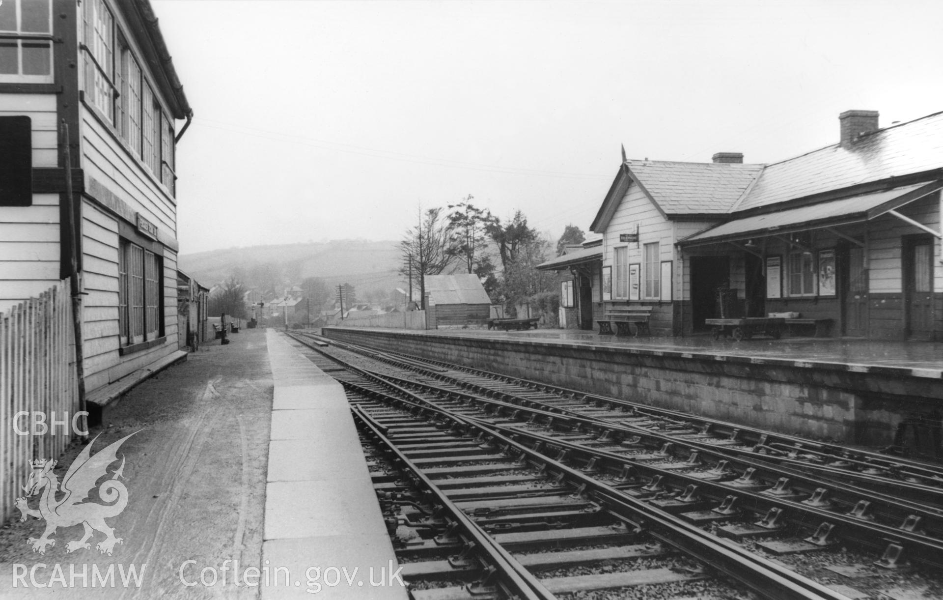 Black and white photograph showing view of Pencader Railway Station. From Rokeby Album III, no 19a