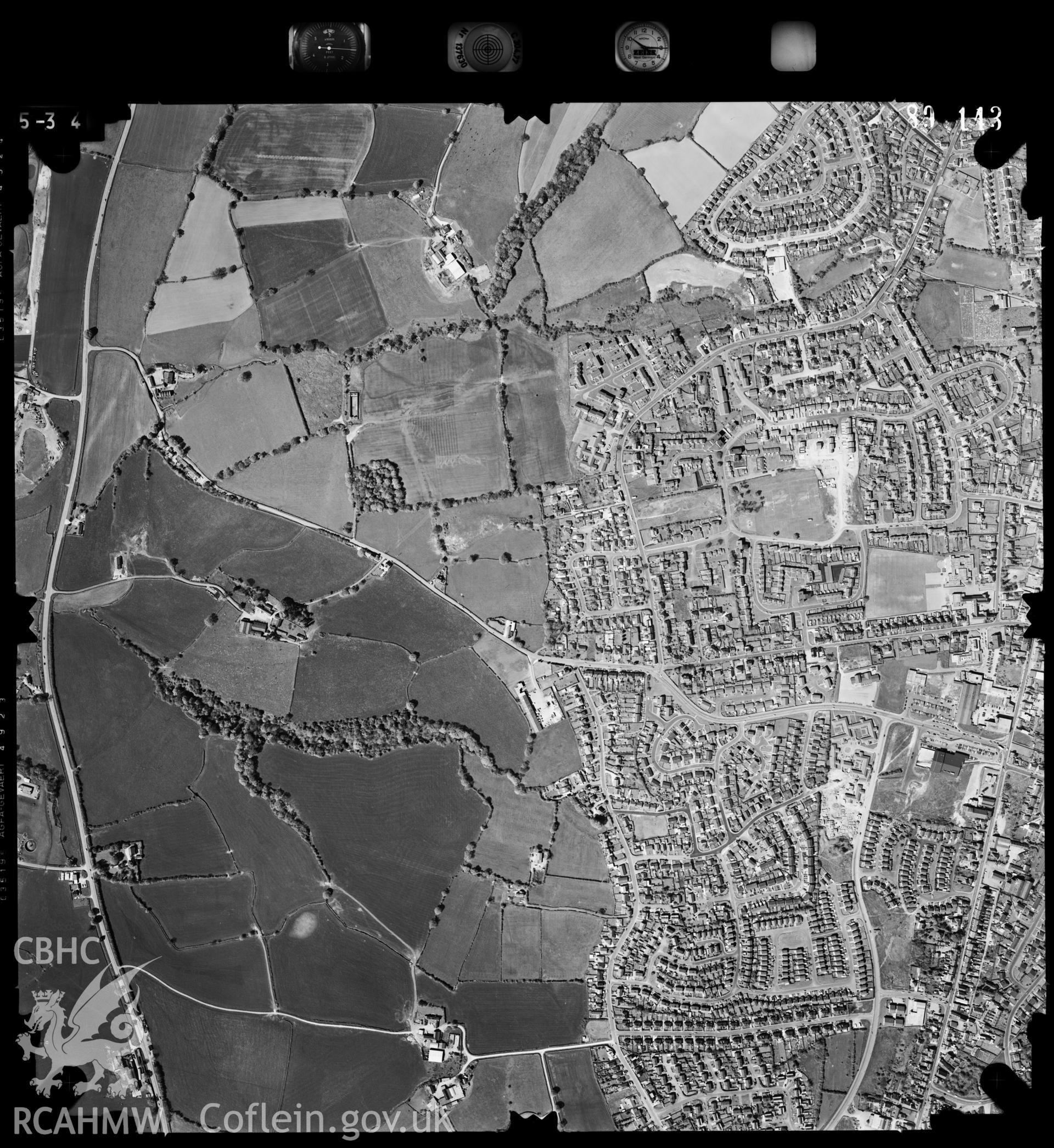 Digitized copy of an aerial photograph showing the Buckley area,  taken by Ordnance Survey, 1989.