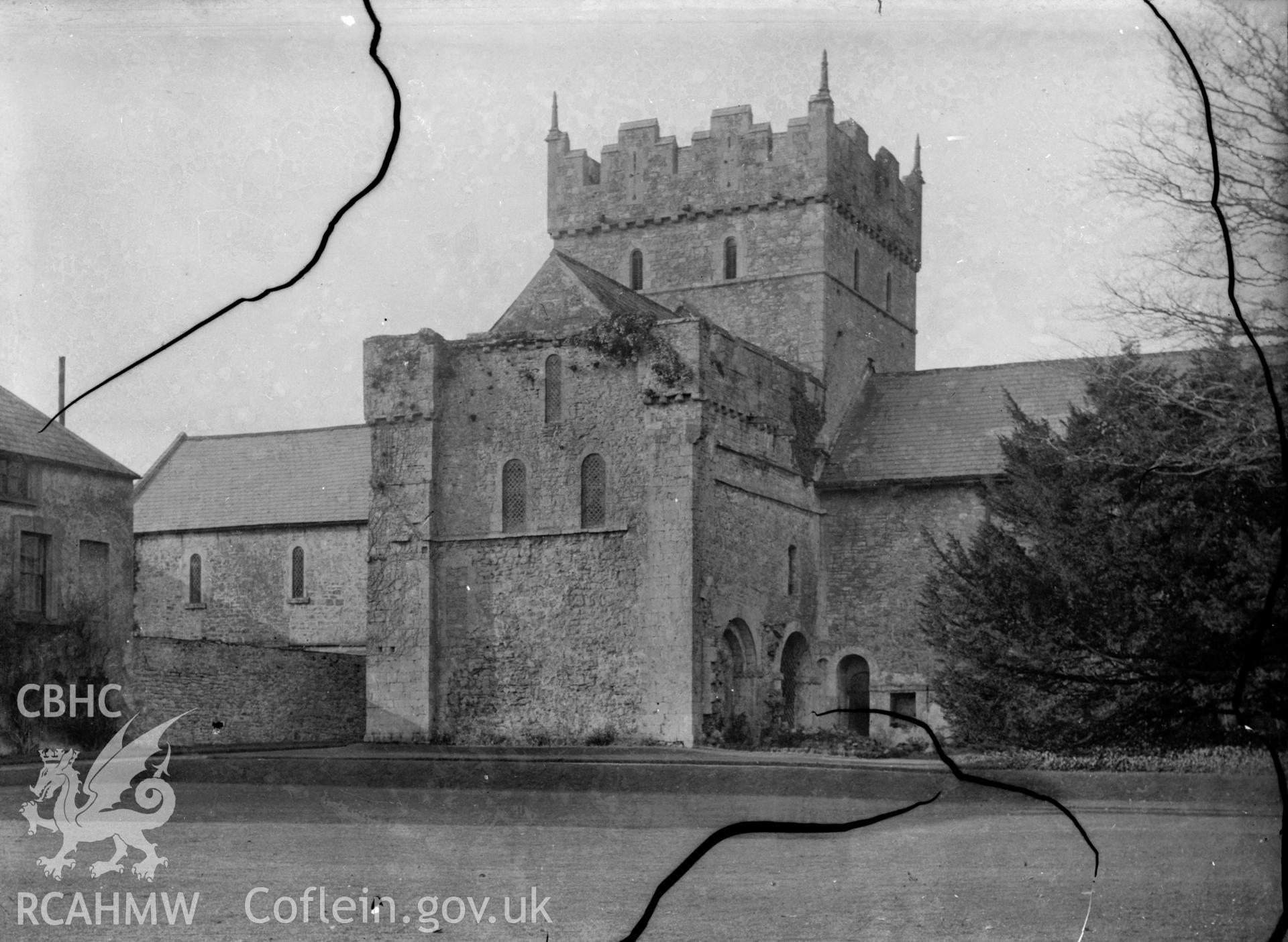 Black and white photo showing Ewenny Priory