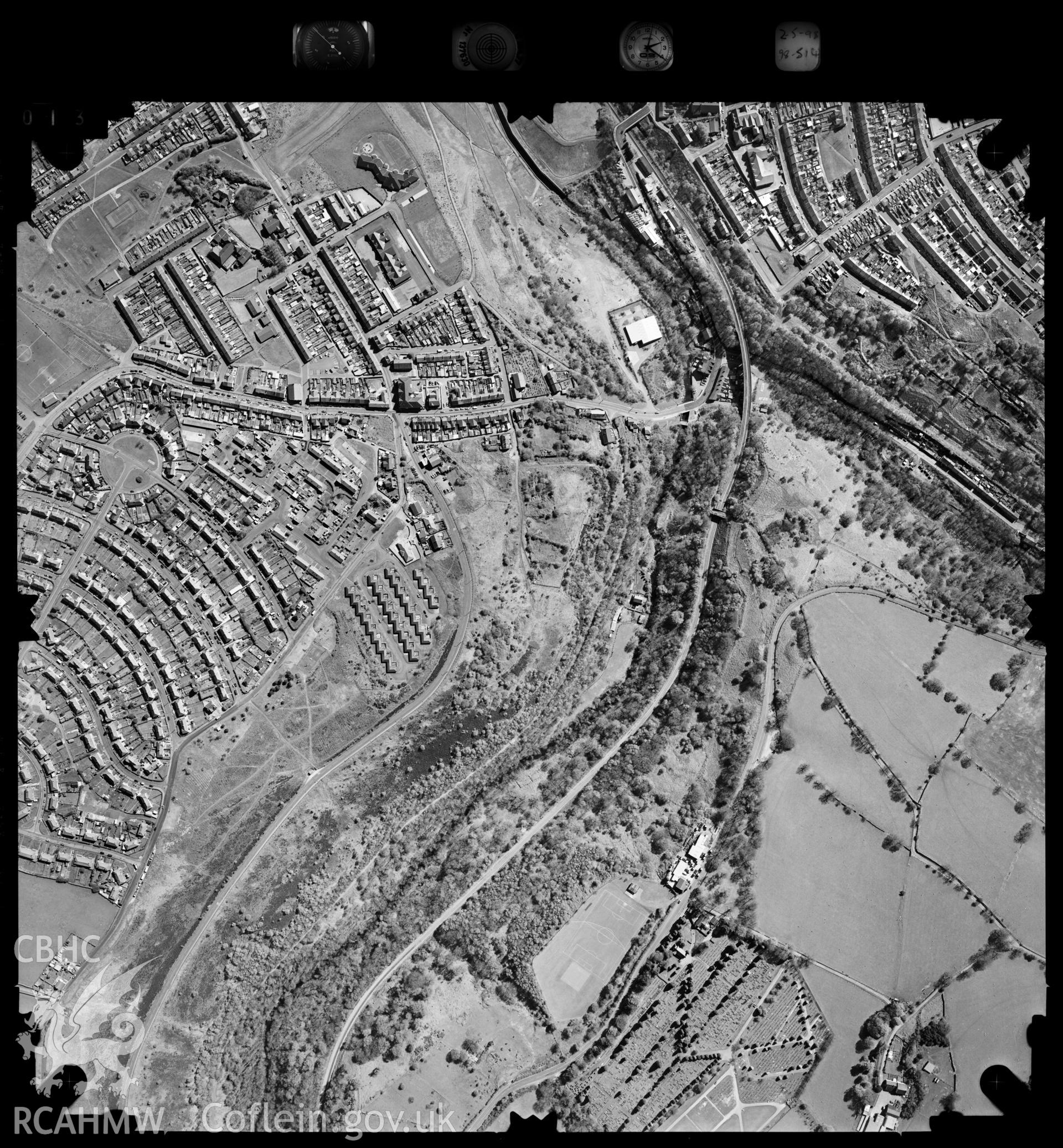 Digitized copy of an aerial photograph showing Aberbargoed area, taken by Ordnance Survey, 1998.