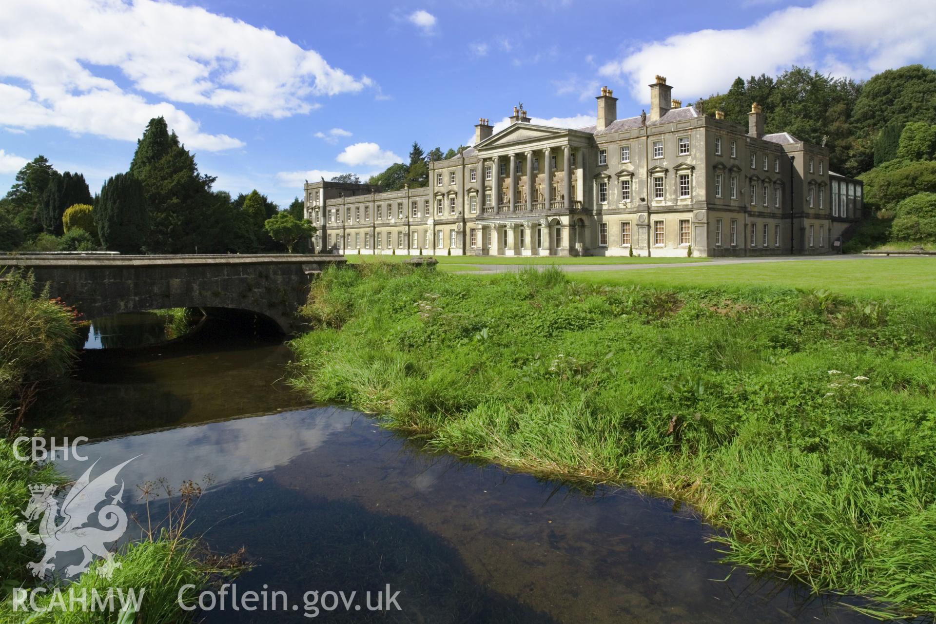 View of building across the waterfeature.