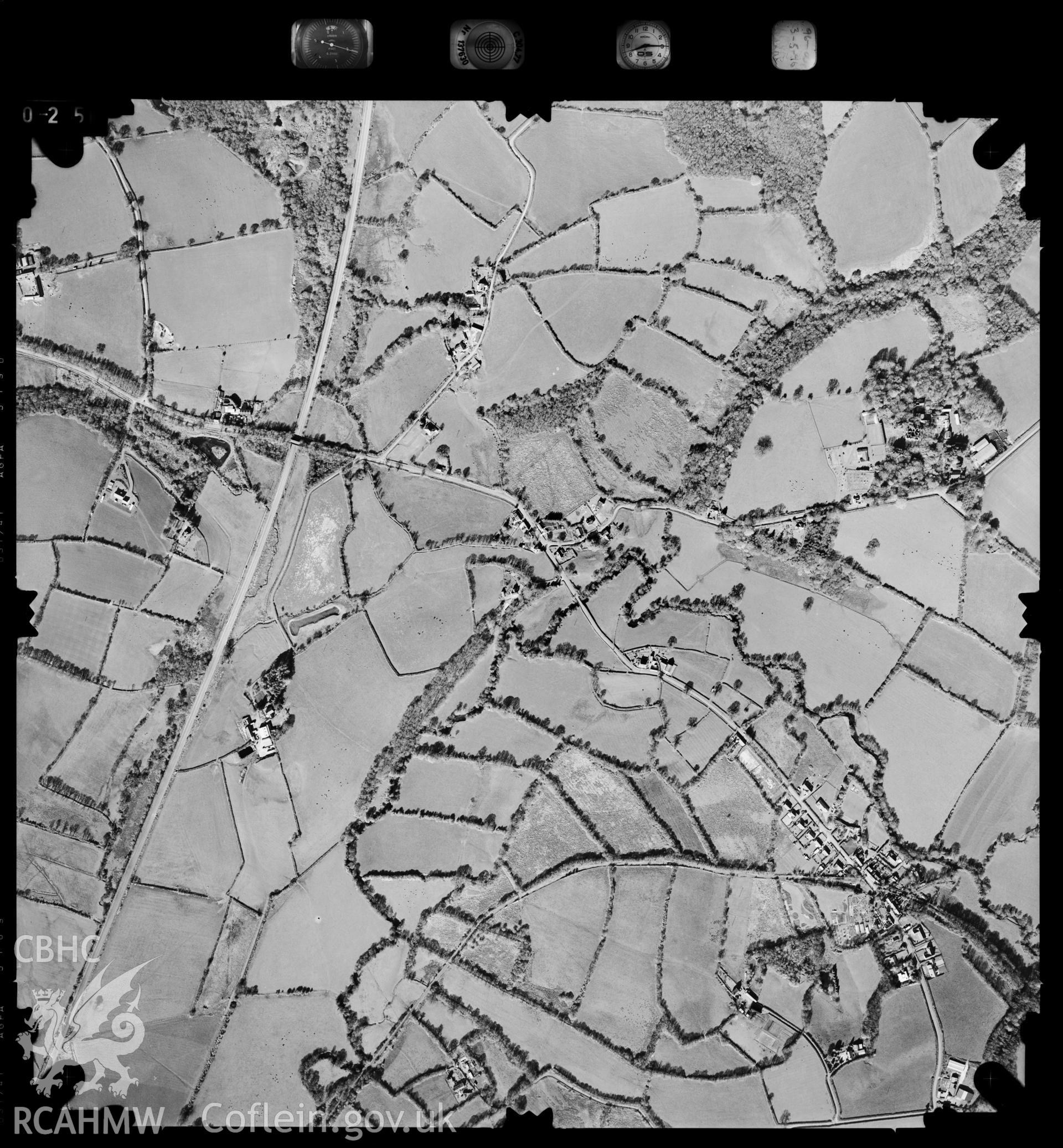 Digitized copy of an aerial photograph showing Llanfallteg area, taken by Ordnance Survey, 1996