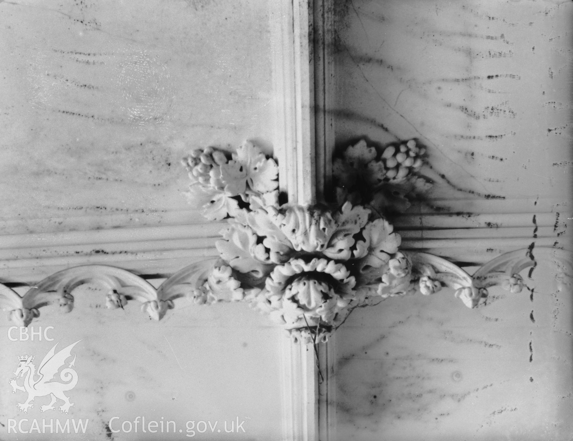 Interior view showing detail of the ceiling in the dining room