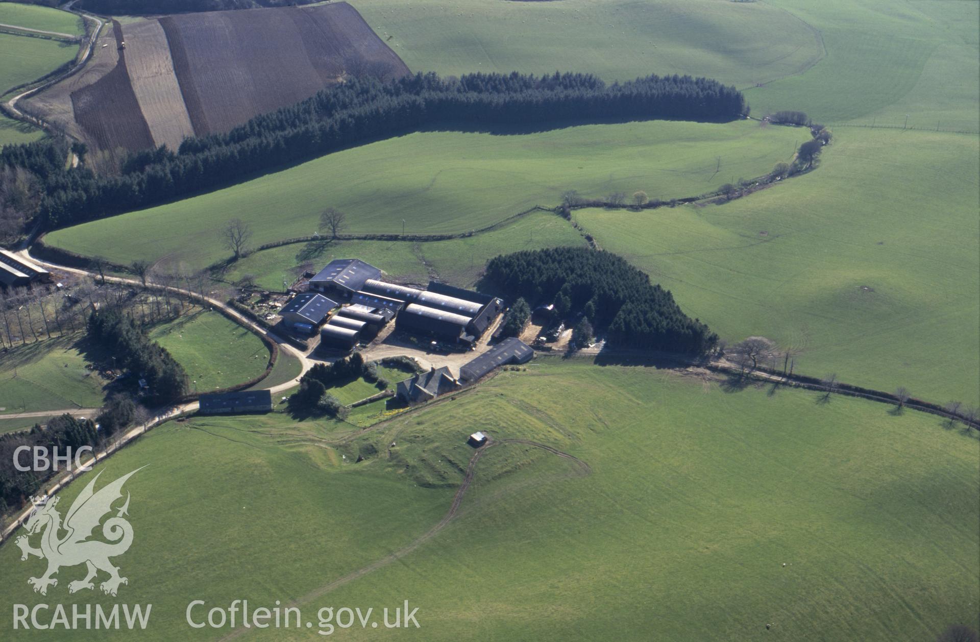 RCAHMW colour slide oblique aerial photograph of Llwydiarth Hall, Llanfihangel, taken by C.R.Musson on the 31/03/1997