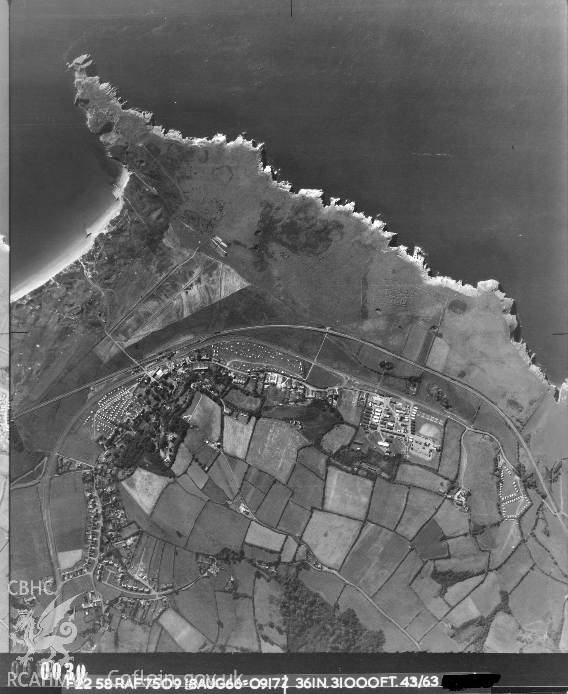 Black and white vertical aerial photograph of the Penally area, taken by RAF 1966.