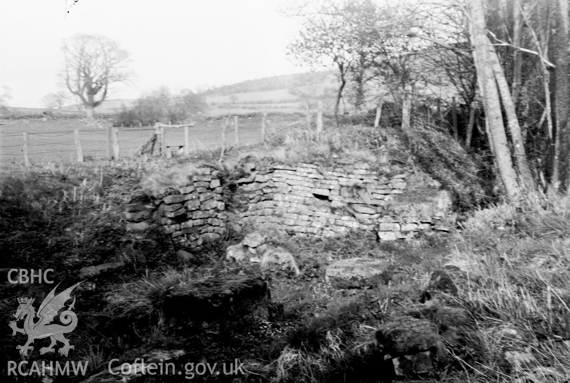 D.O.E photograph of Brecon Gaer. Entrance gate and Roman wall.