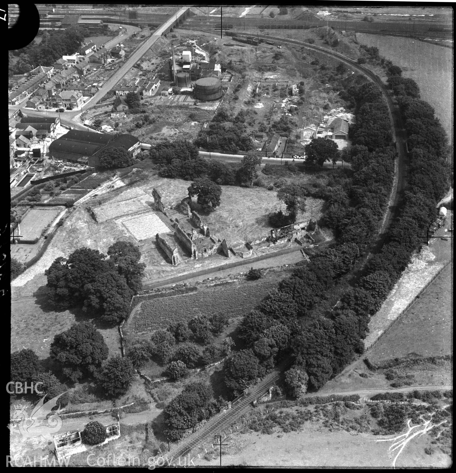 D.O.E photograph of Basingwerk Abbey, Holywell. Aerial views ? R.A.F.
