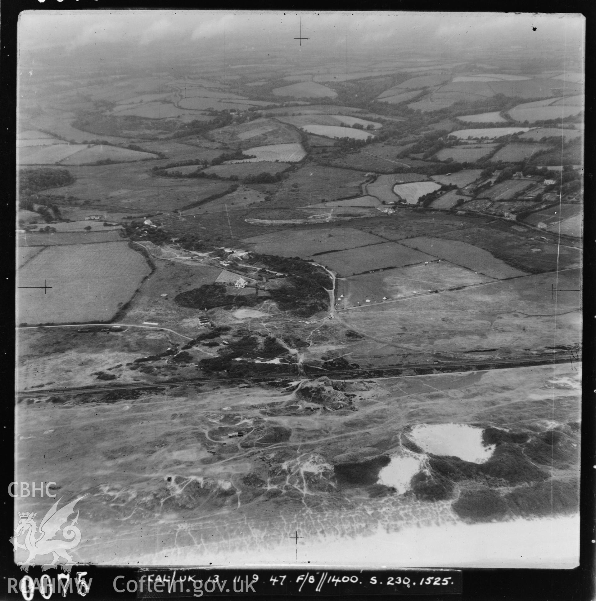 Black and white oblique aerial photograph, taken by the RAF, showing the Black Rock Watch Tower.