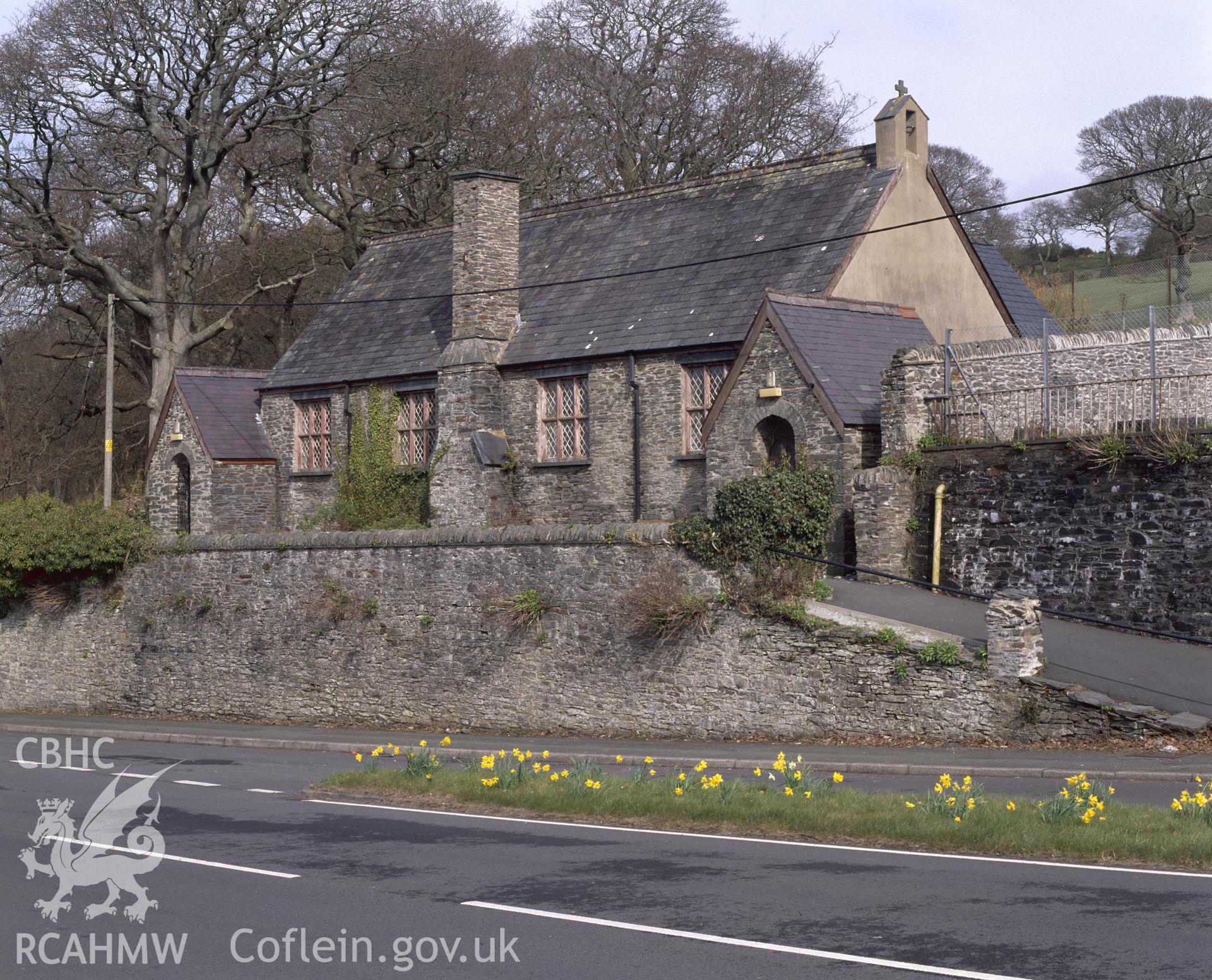 RCAHMW colour transparency showing exterior view of the former National School, Tre Taliesin