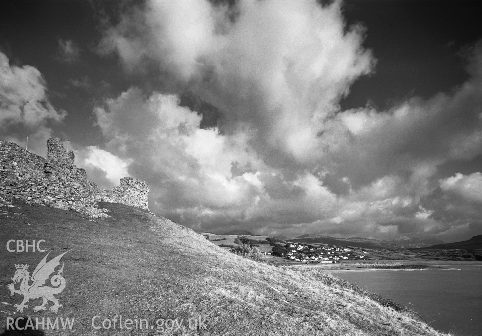 Photographic negative showing view of Criccieth from the castle; collated by the former Central Office of Information.