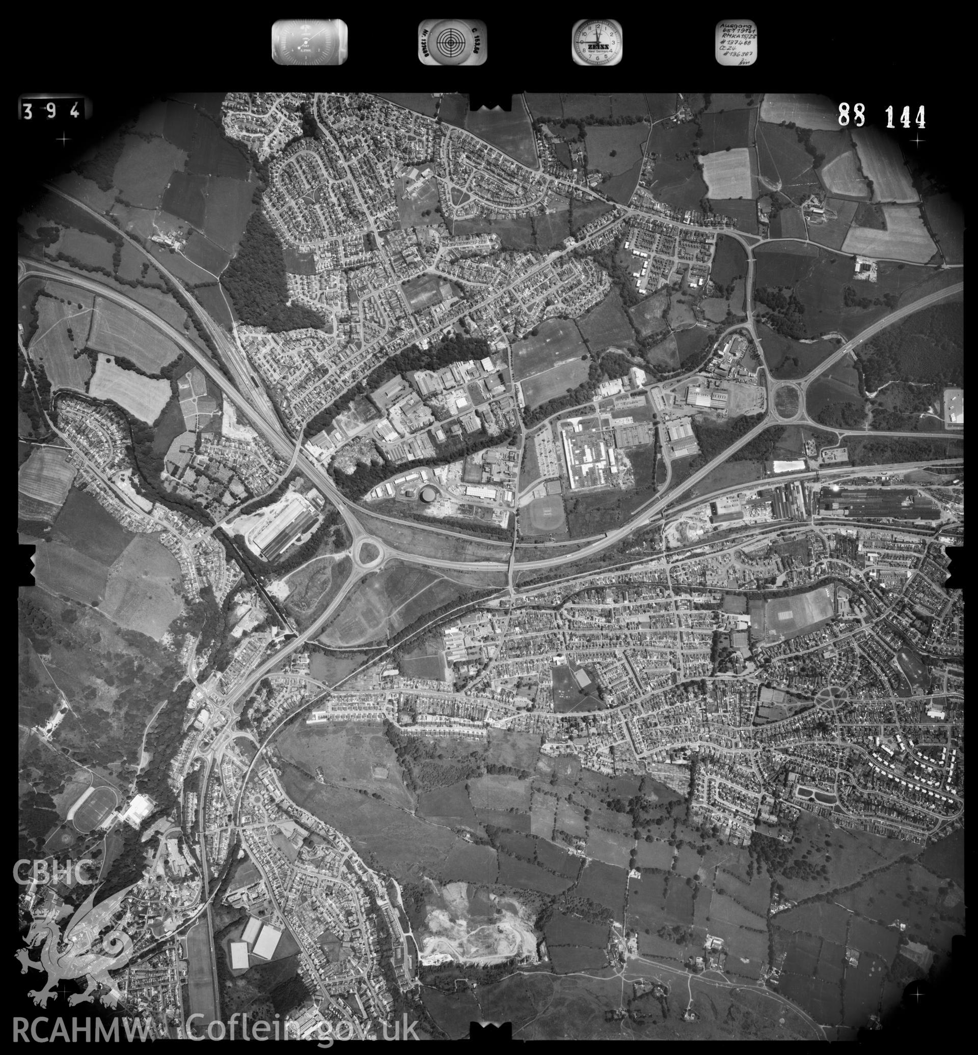 Digitized copy of an aerial photograph showing Pontypool area, taken by Ordnance Survey, 1988.