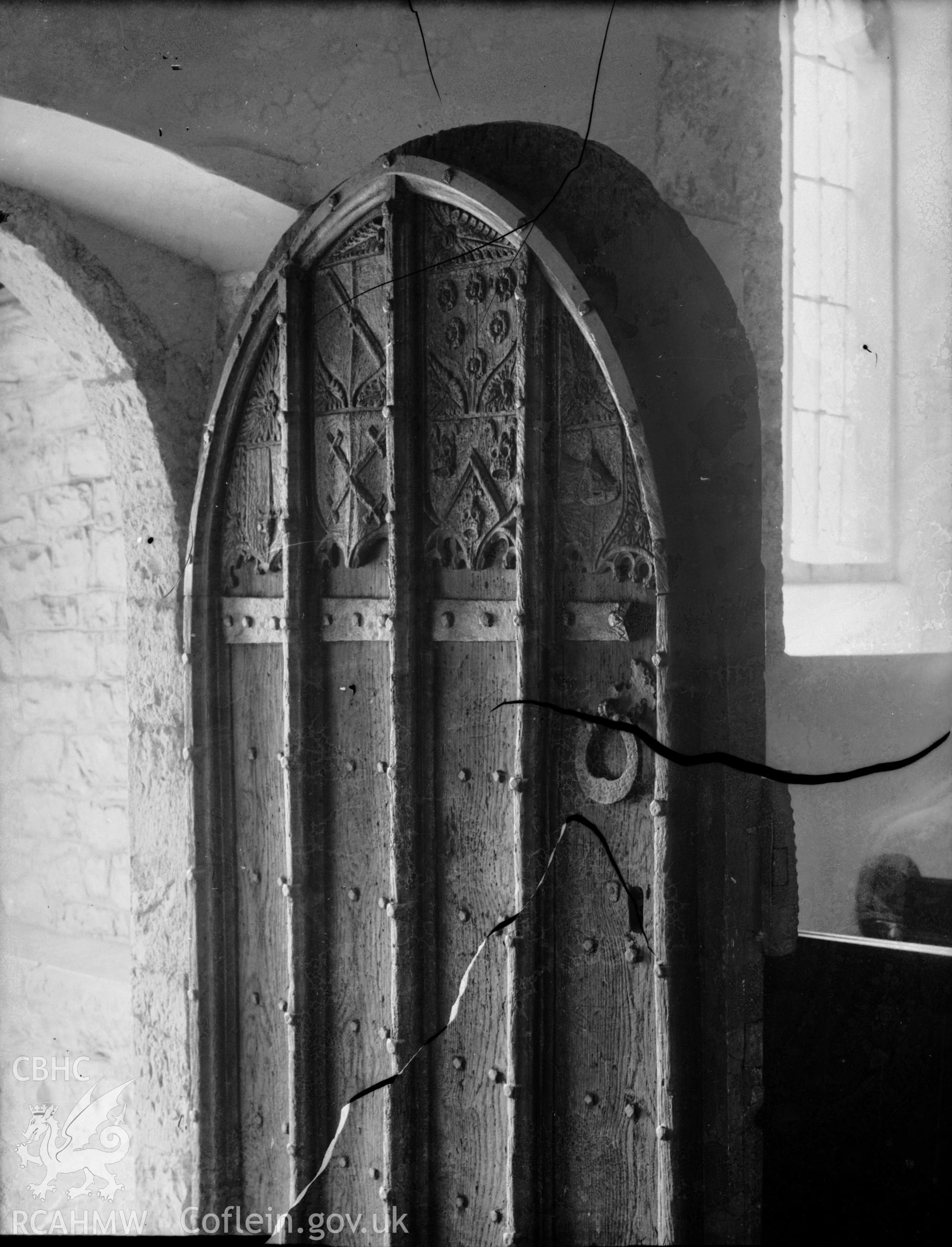 Black and white photo showing doorway at Gileston Church.