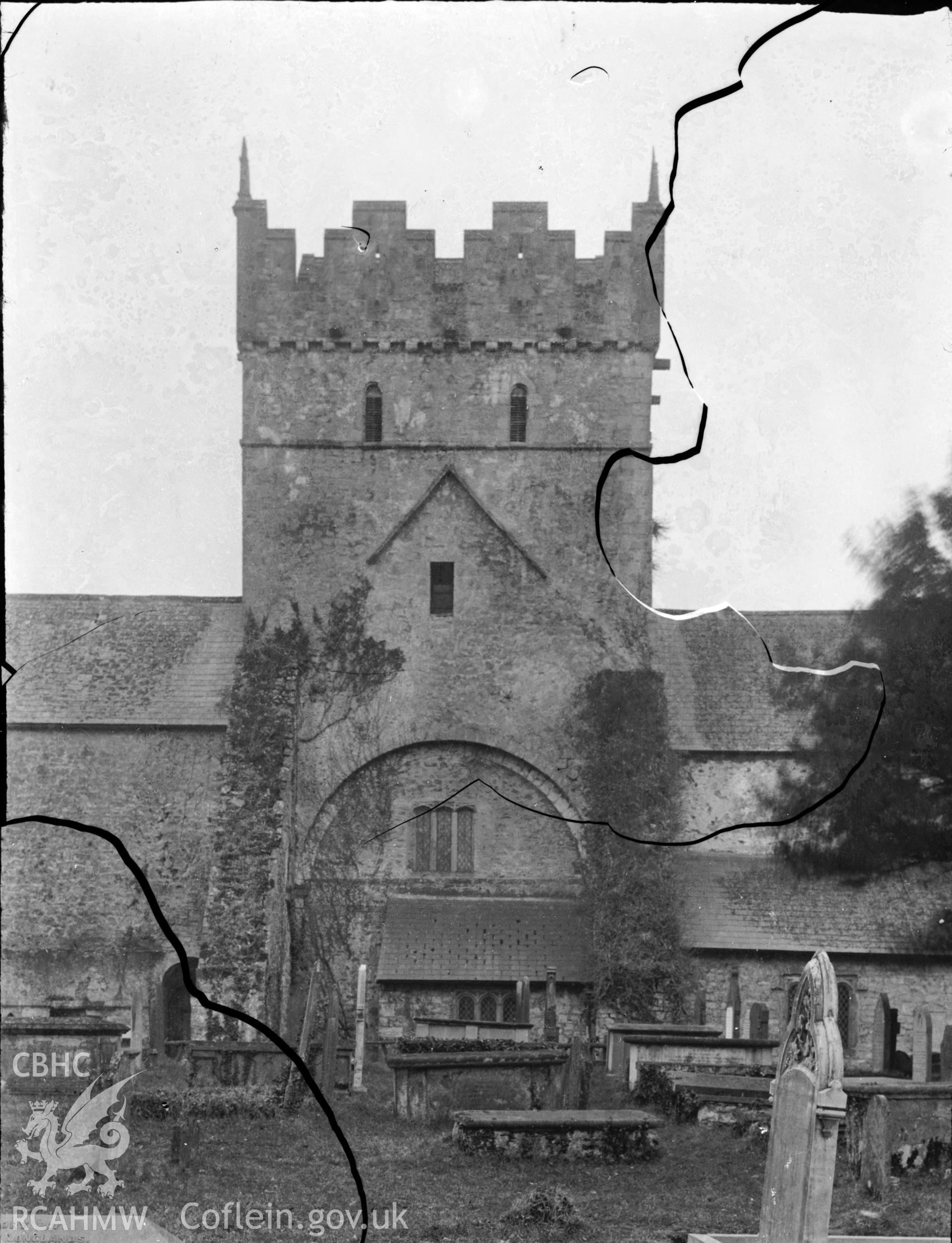 Black and white photo showing Ewenny Priory