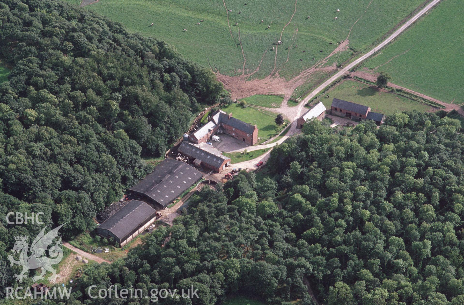 RCAHMW colour slide oblique aerial photograph of possible park or gardens at Bach-y-graig, Tremeirchion, taken by C.R. Musson, 13/08/94