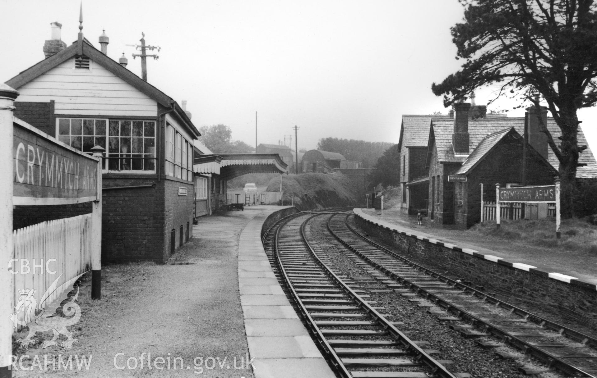 Black and white photograph showing view of Crymmych Arms Railway Station. From Rokeby Album VIII  no.16, 167/25.