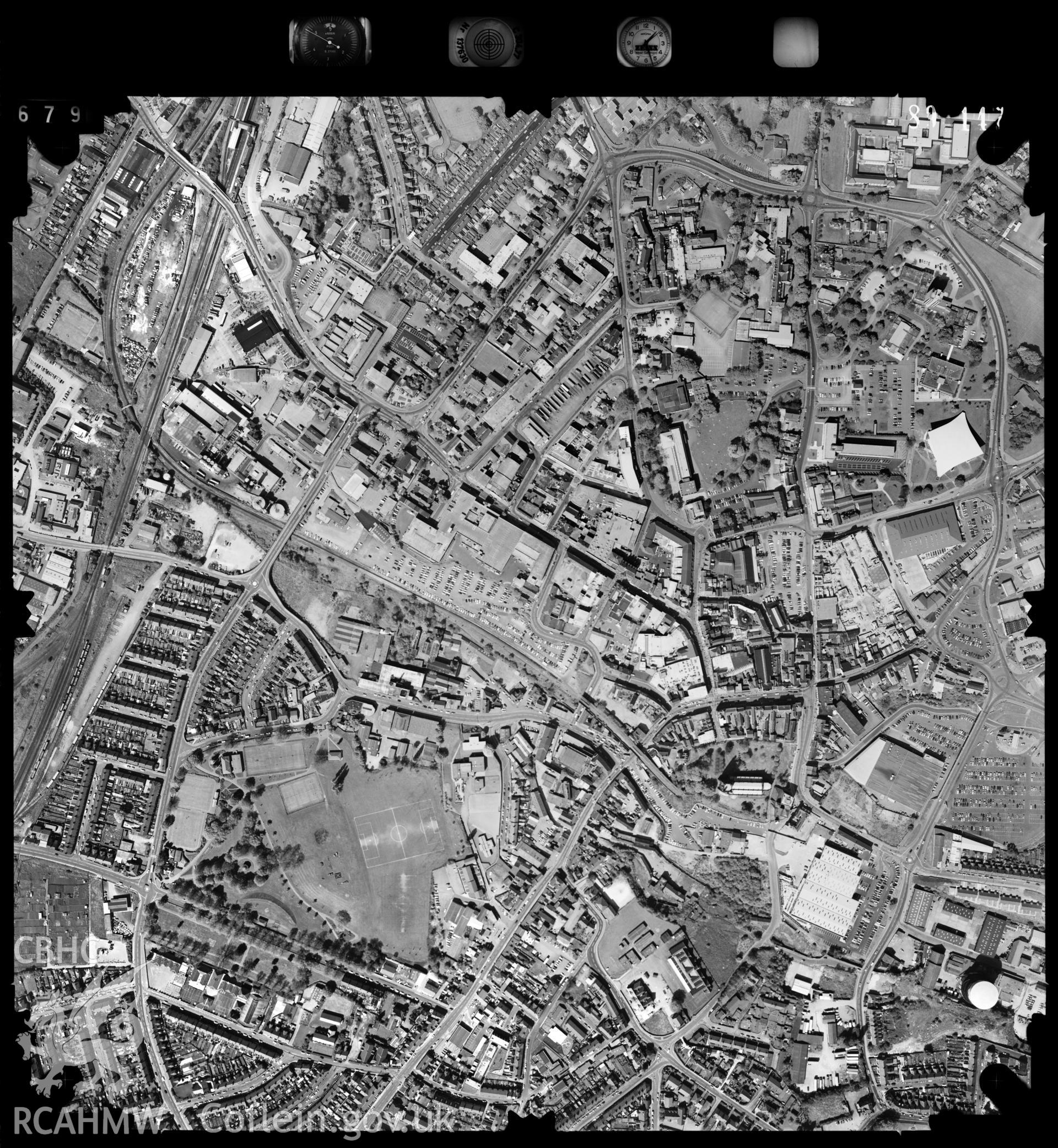 Digitized copy of an aerial photograph showing the Wrexham area,  taken by Ordnance Survey, 1989.