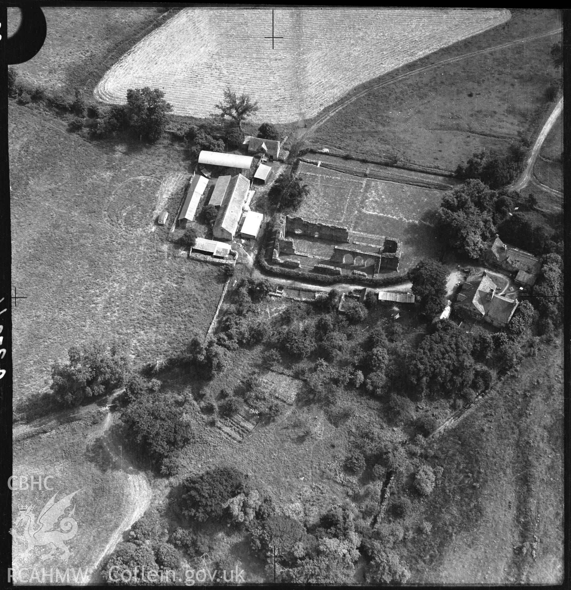 D.O.E photograph of Cymer Abbey. Aerial views ? R.A.F.