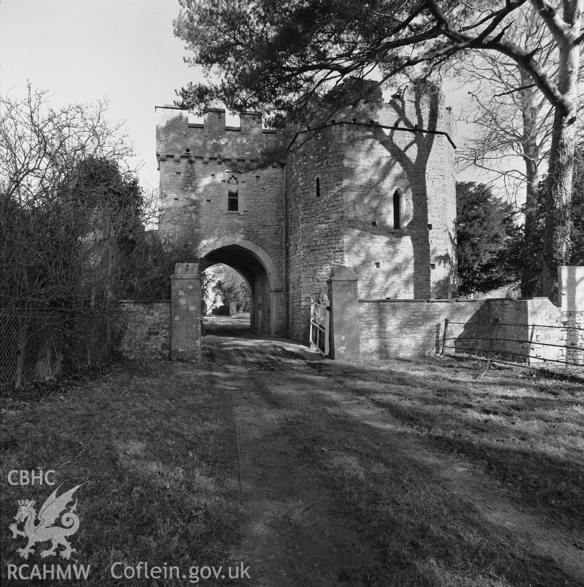 1 b/w print showing exterior view of Ewenny Priory; collated by the former Central Office of Information.
