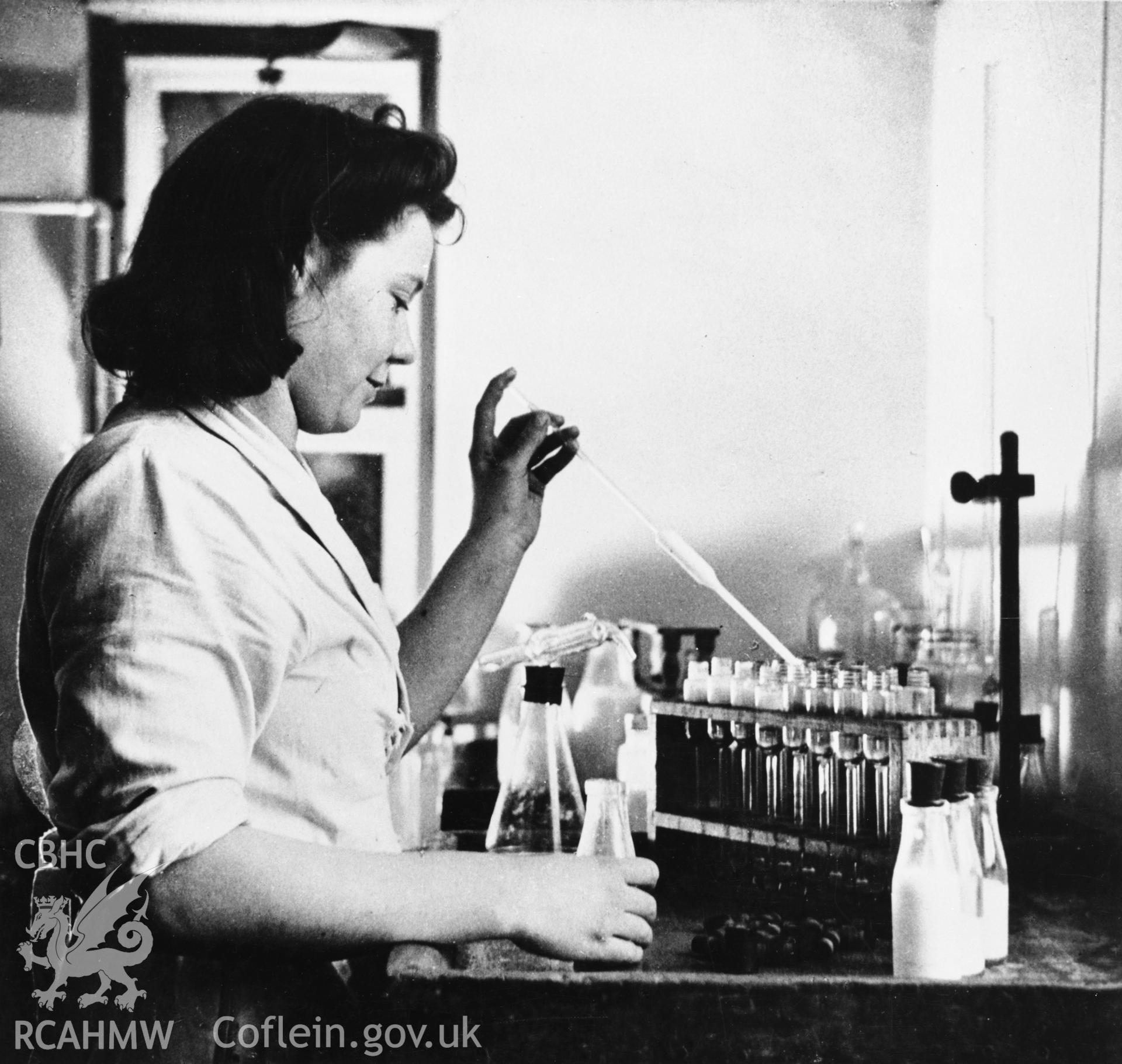 Copy of a pre-1950 photo showing the Gerber method of testing fat content