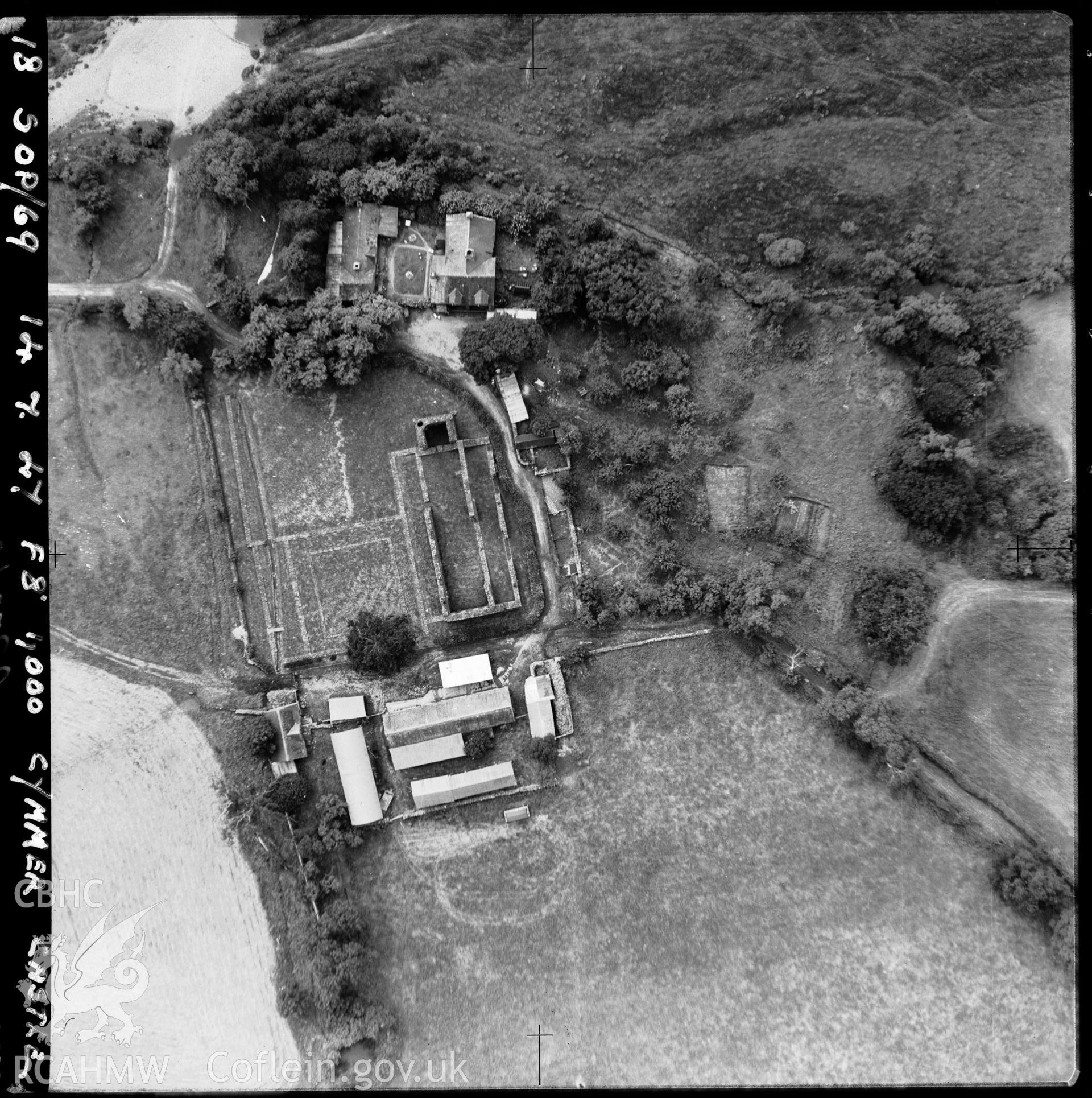 D.O.E photograph of Cymer Abbey. Aerial views ? R.A.F.