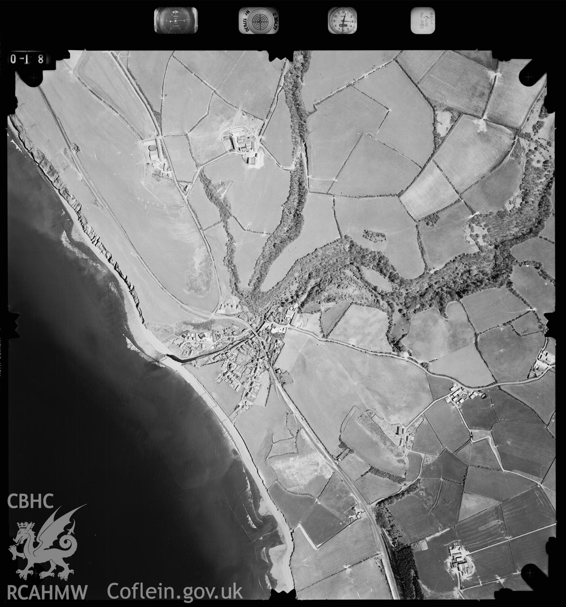 Digitized copy of an aerial photograph showing the Aberarth area taken by Ordnance Survey, 1990.
