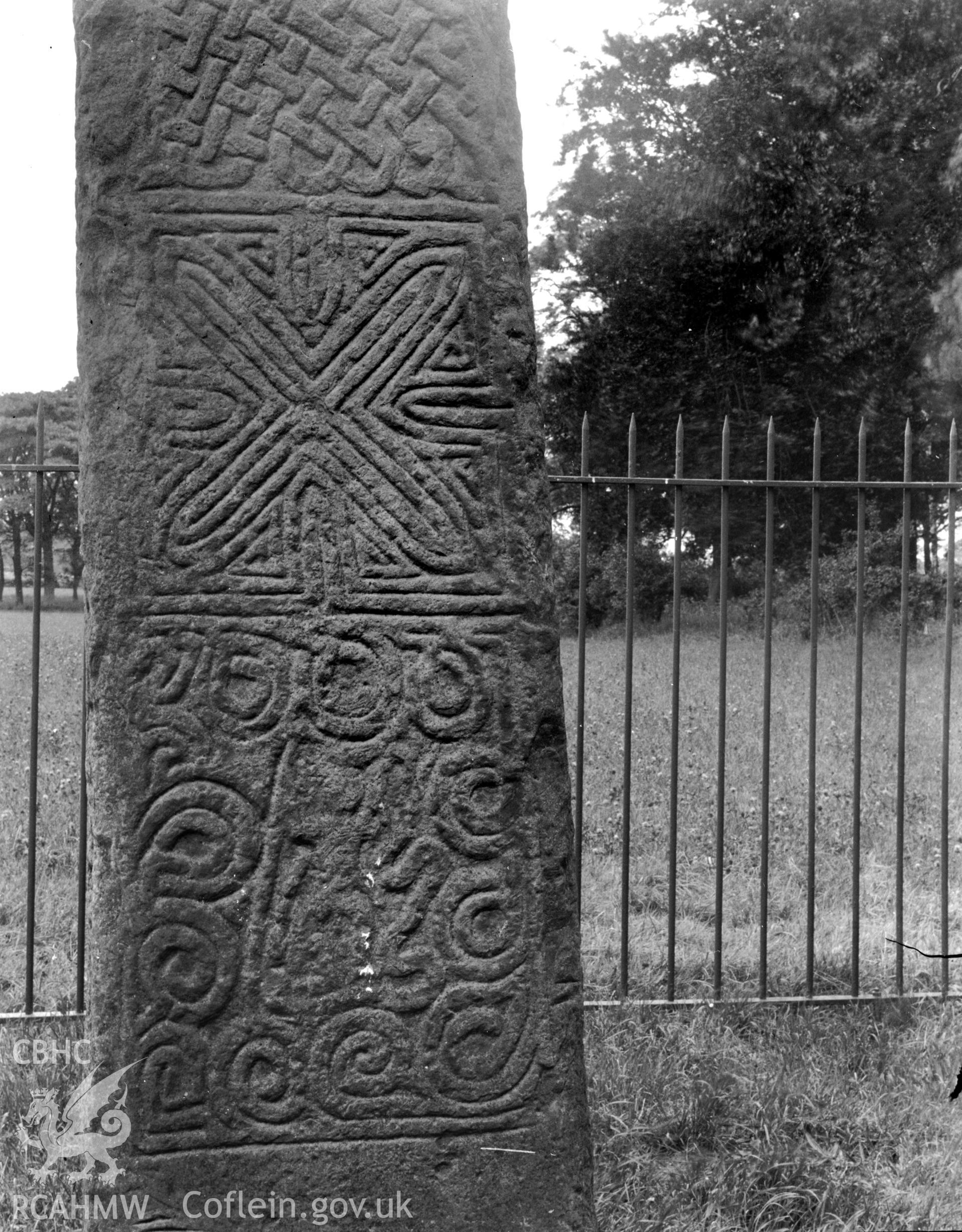 Black and white photo showing Maen Chwyfan.