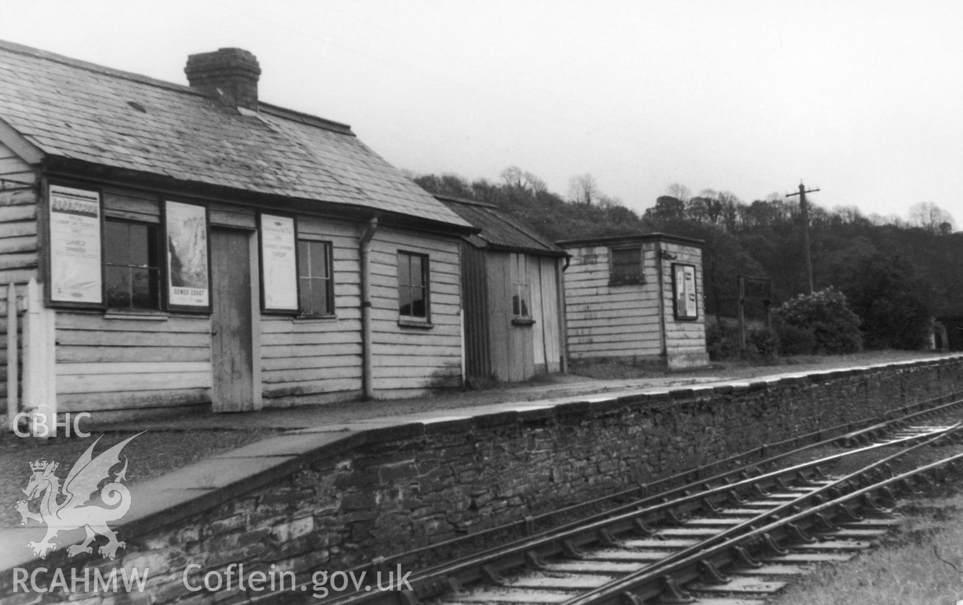 Black and white photograph showing view of Rhydowen Railway Station. From Rokeby Album III  no 25a.