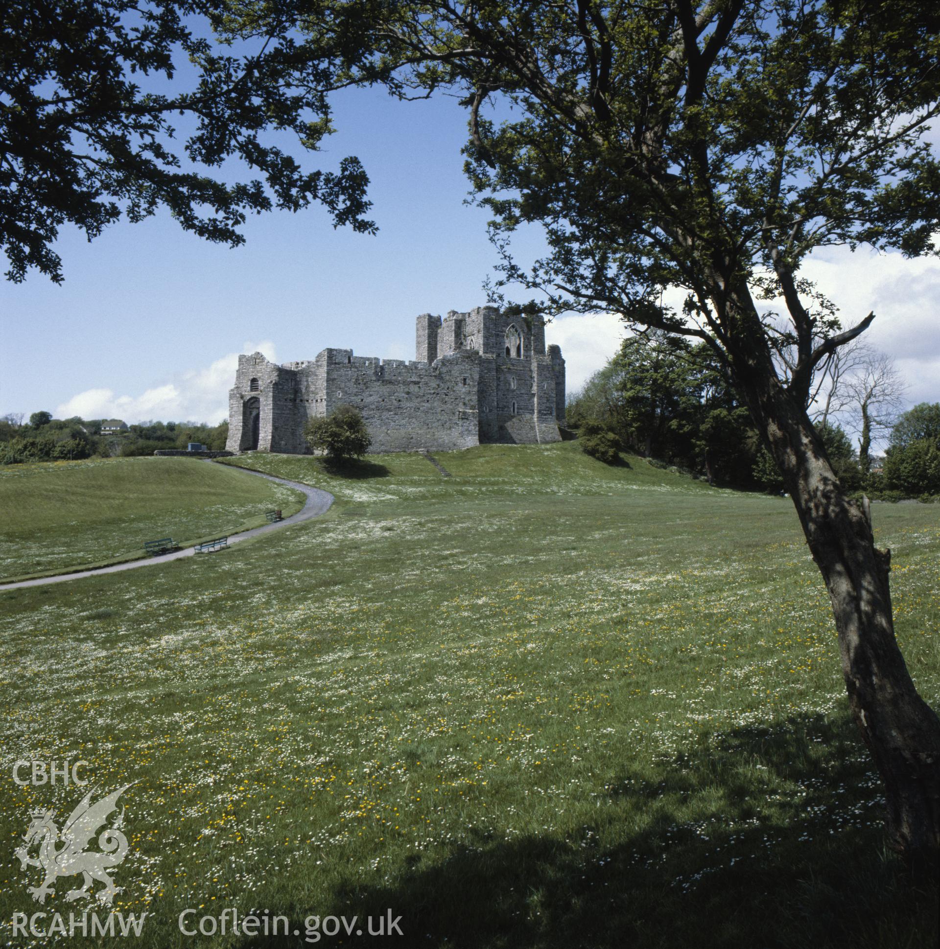 1 colour transparency showing view of Oystermouth Castle, undated; collated by the former Central Office of Information.