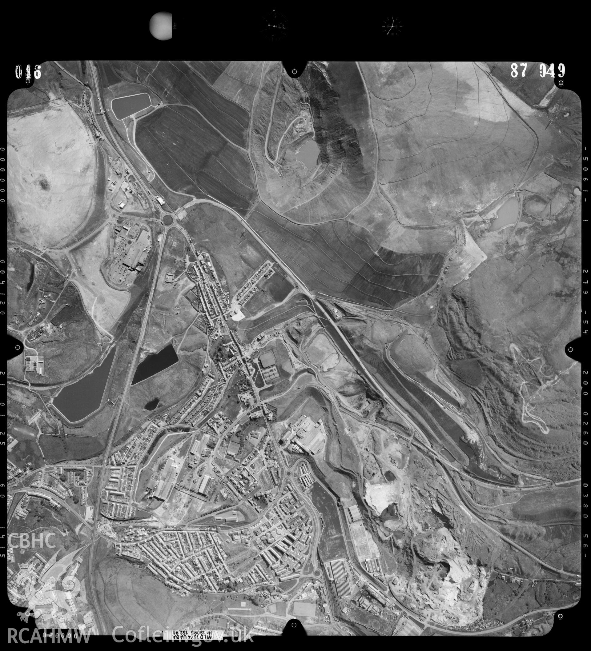 Digitized copy of an aerial photograph showing the Dowlais area, taken by Ordnance Survey, 1987.