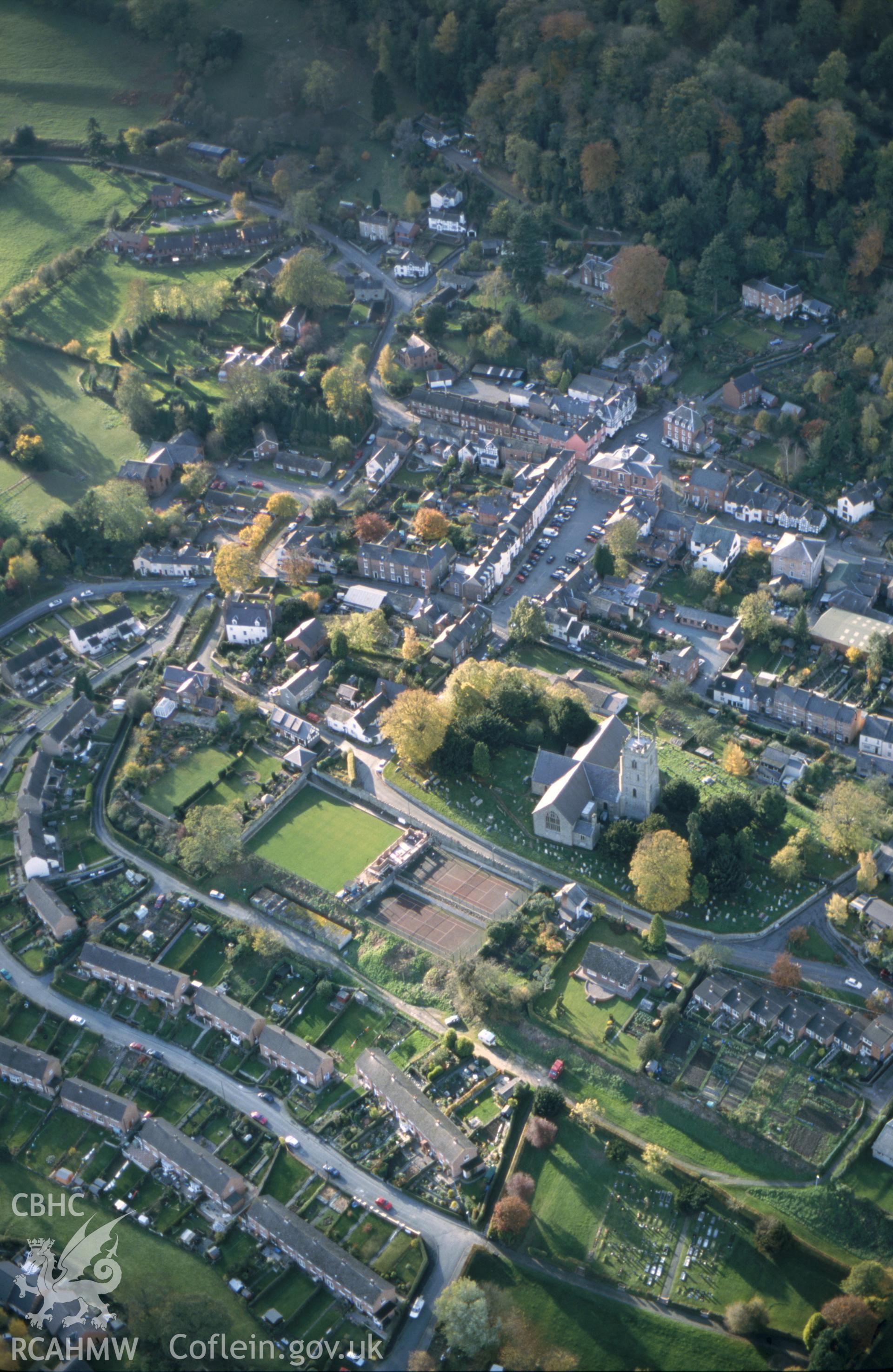 Slide of RCAHMW colour oblique aerial photograph of Montgomery, taken by T.G. Driver, 13/11/2001.